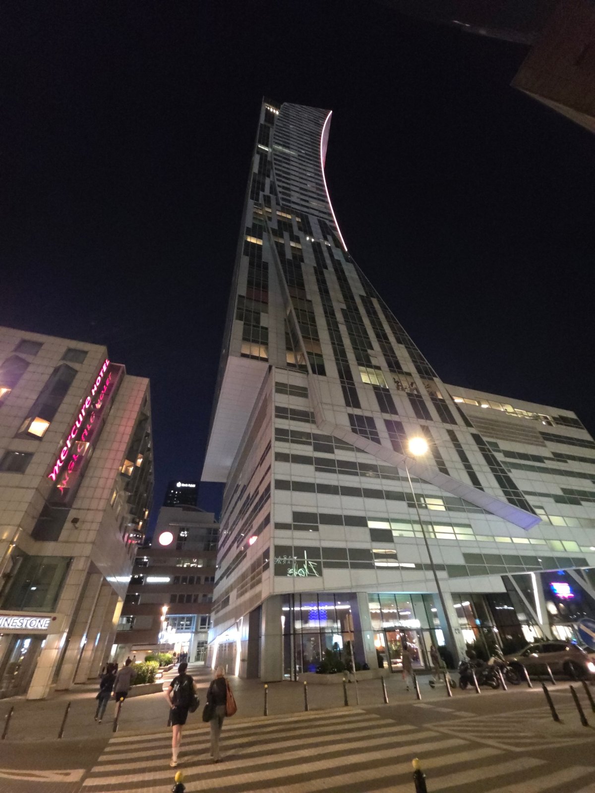 Nighttime scenes captured around Warsaw's Złote Tarasy shopping district