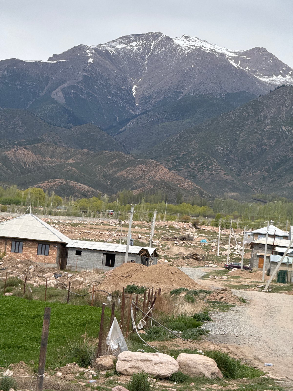 Clear morning views of snow-capped mountains in Kyrgyzstan