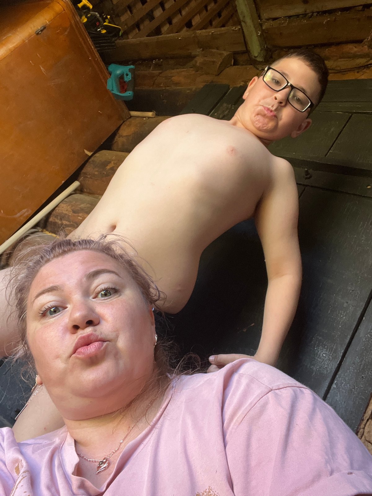 Family selfie session captured in rural Russian village