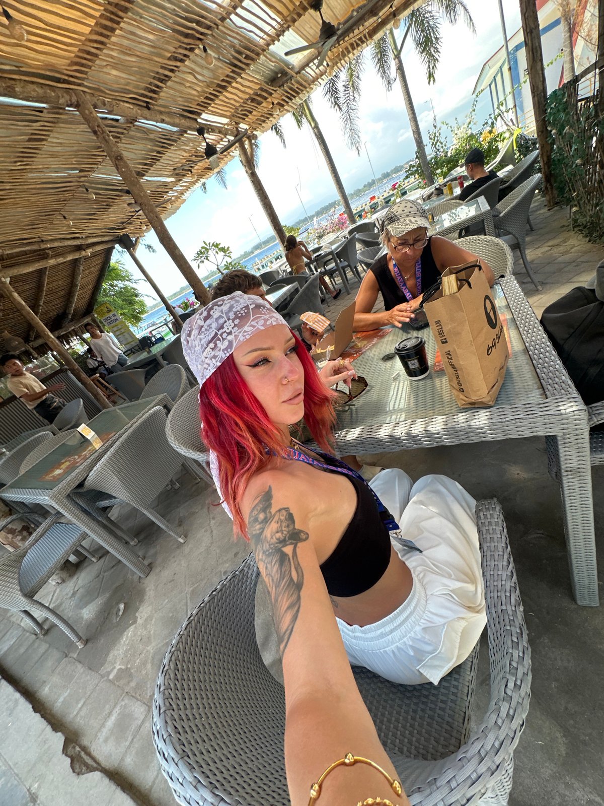 Tourist visits Indonesian beachside restaurant in early morning hours
