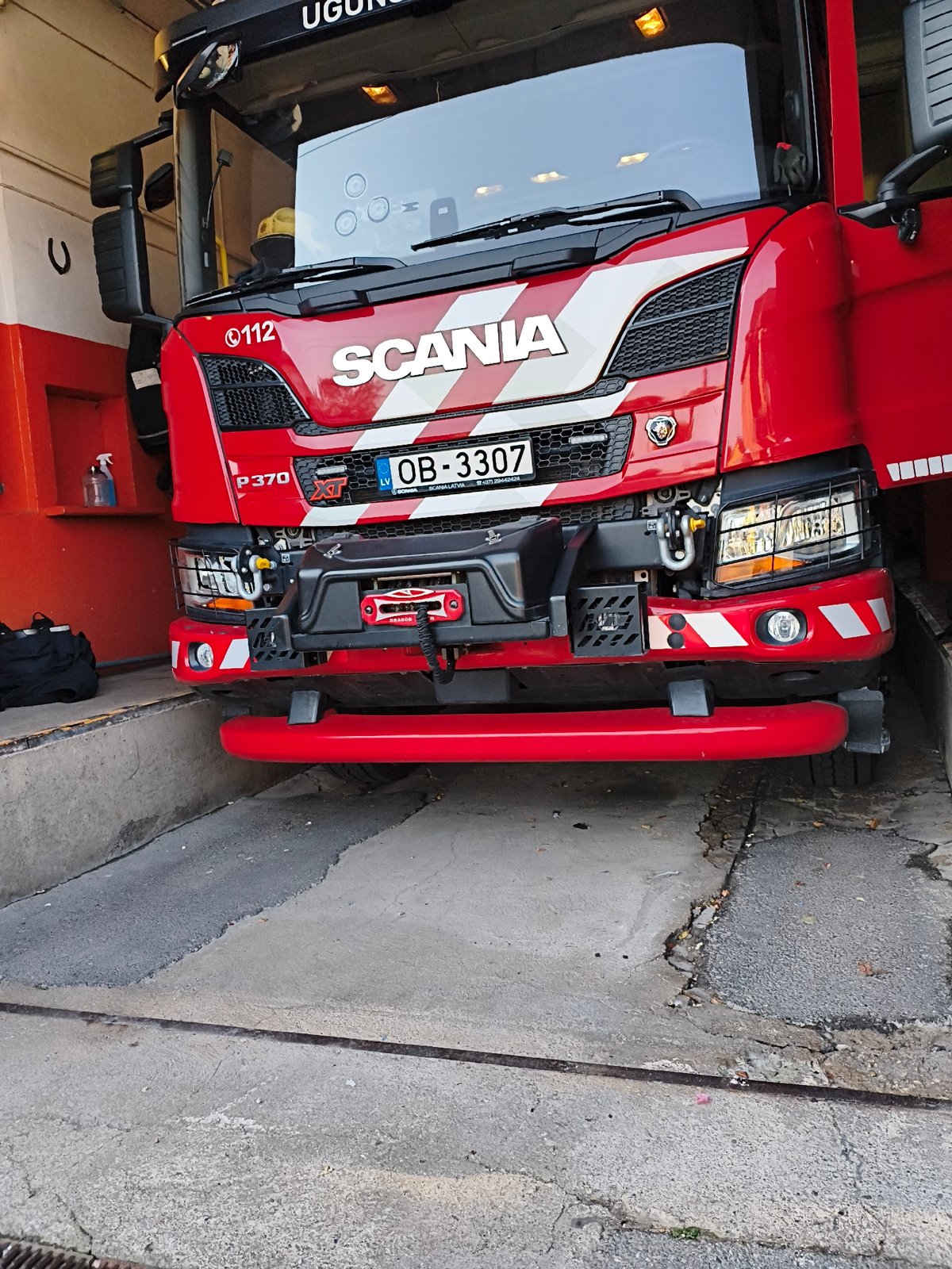 Inside and outside Tukums fire station, Latvia's rescue service trucks on show