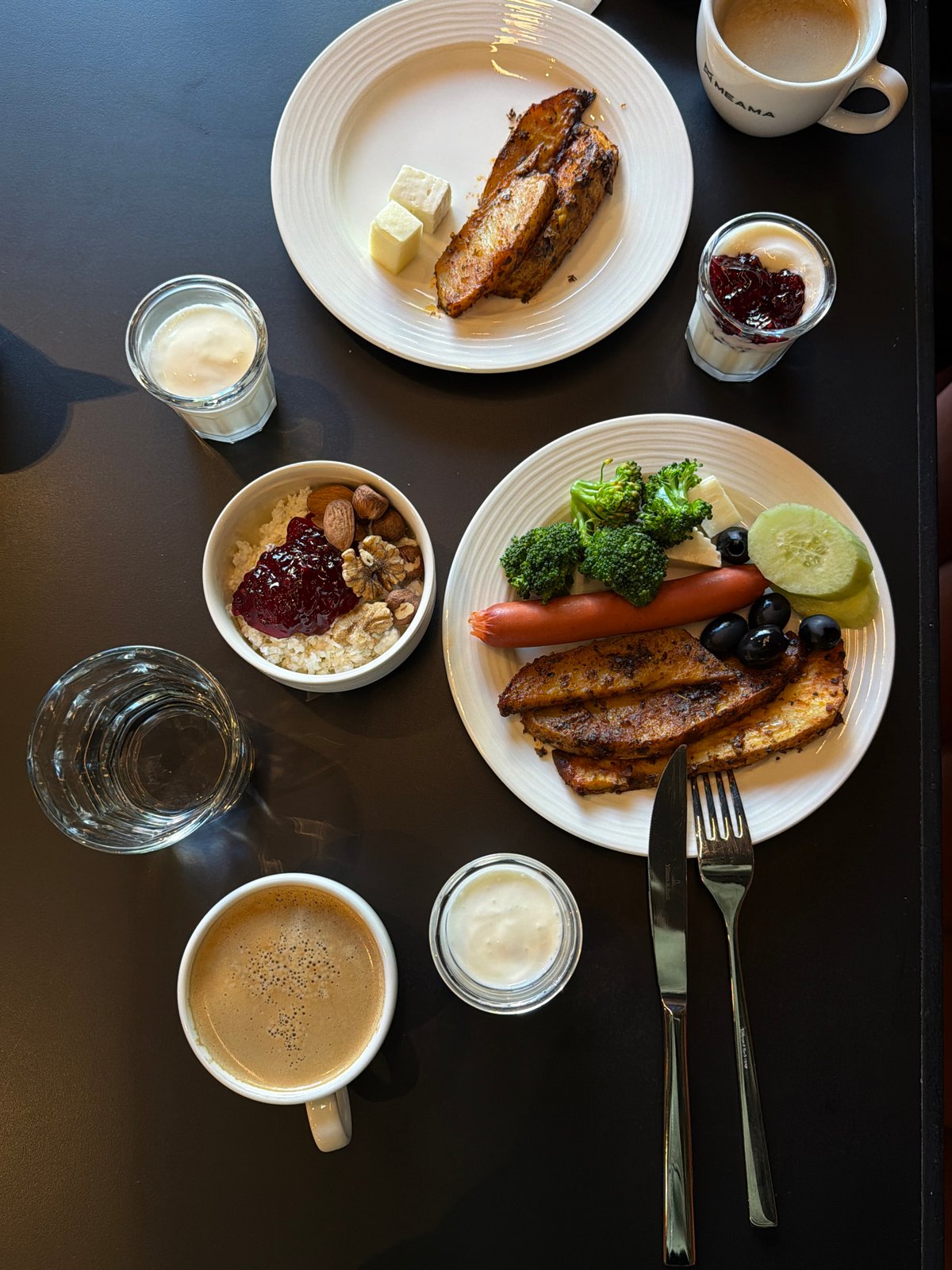 Breakfast spread documented in Tbilisi, Georgia