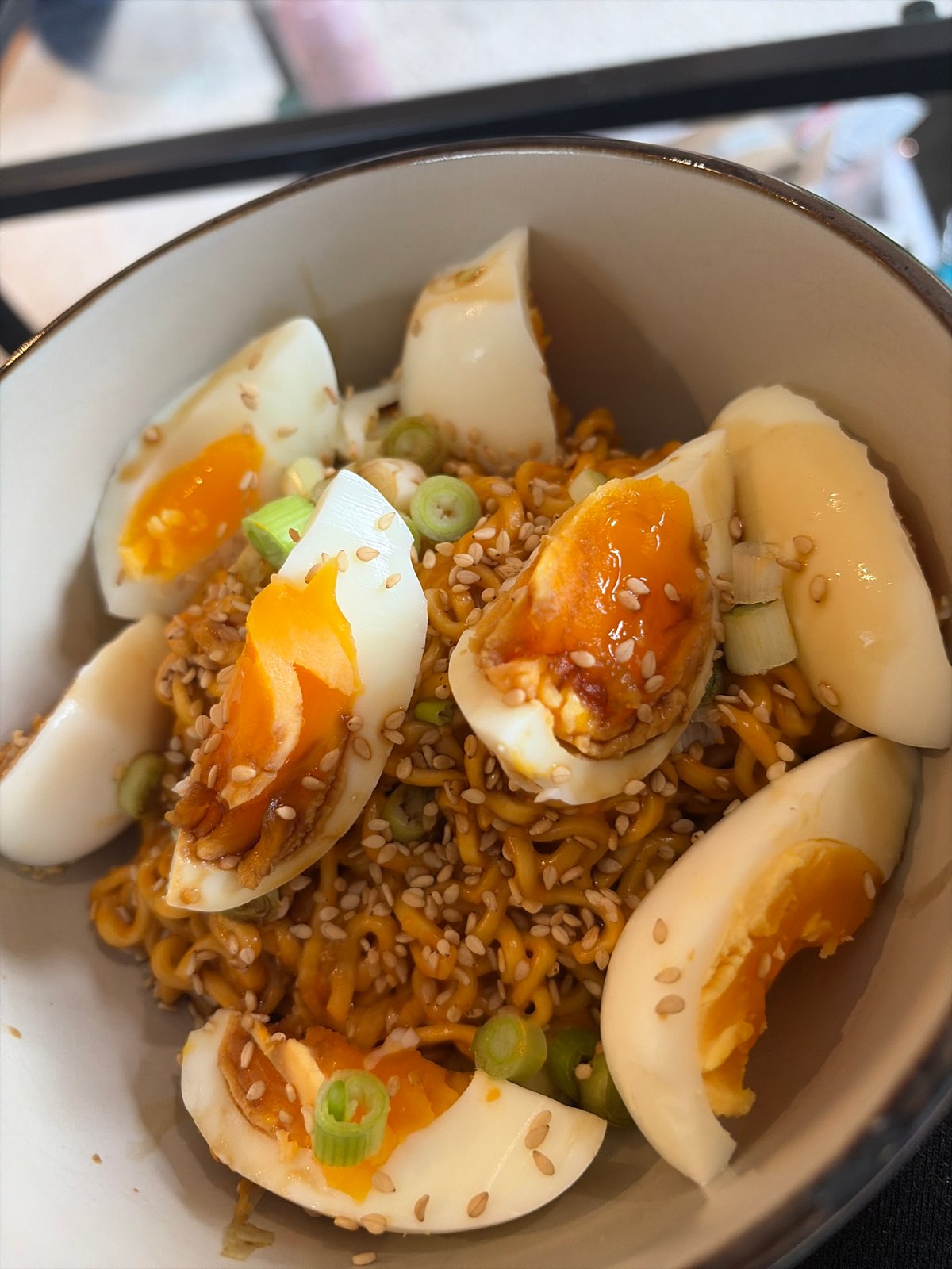 Ramen bowl photographed in Rushmoor with eggs and garnishes