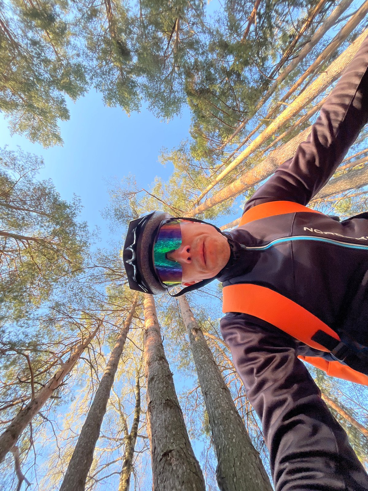 Cyclist photographed during early morning forest ride in Chaikovsky