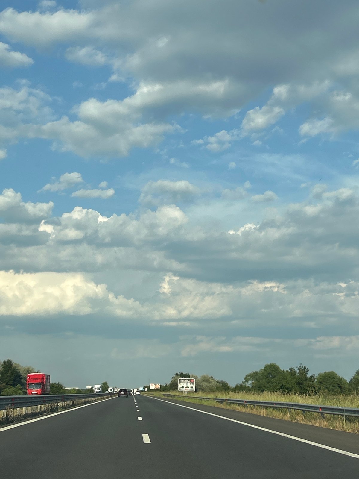 Highway drive near Plovdiv under a partly cloudy Bulgarian sky