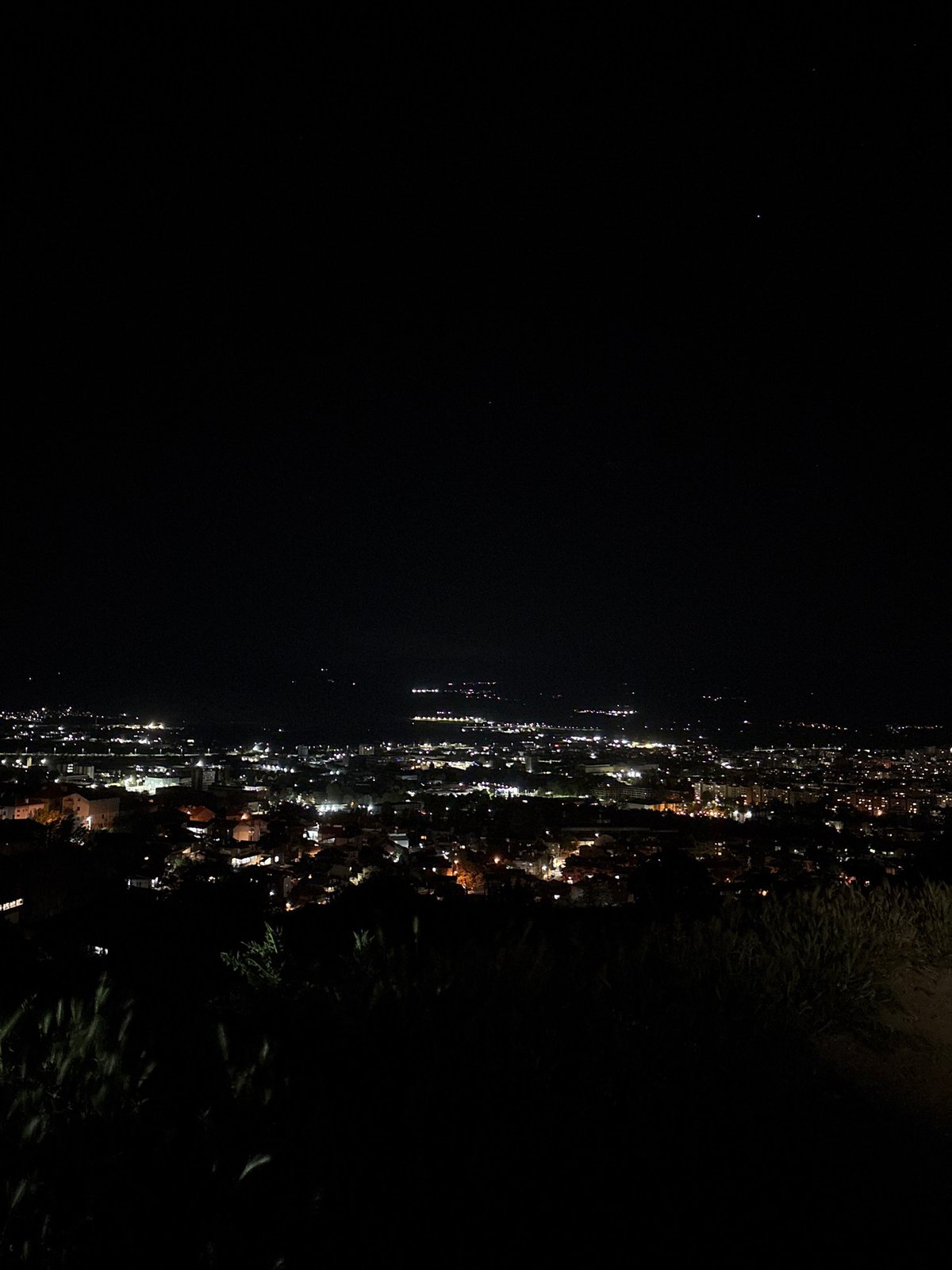 Nighttime cityscape of Blagoevgrad captured from elevated viewpoint