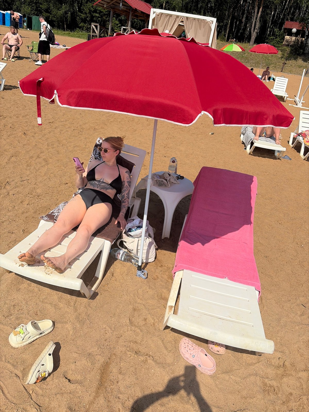 Summer afternoon at a Belarusian beach, fields nearby