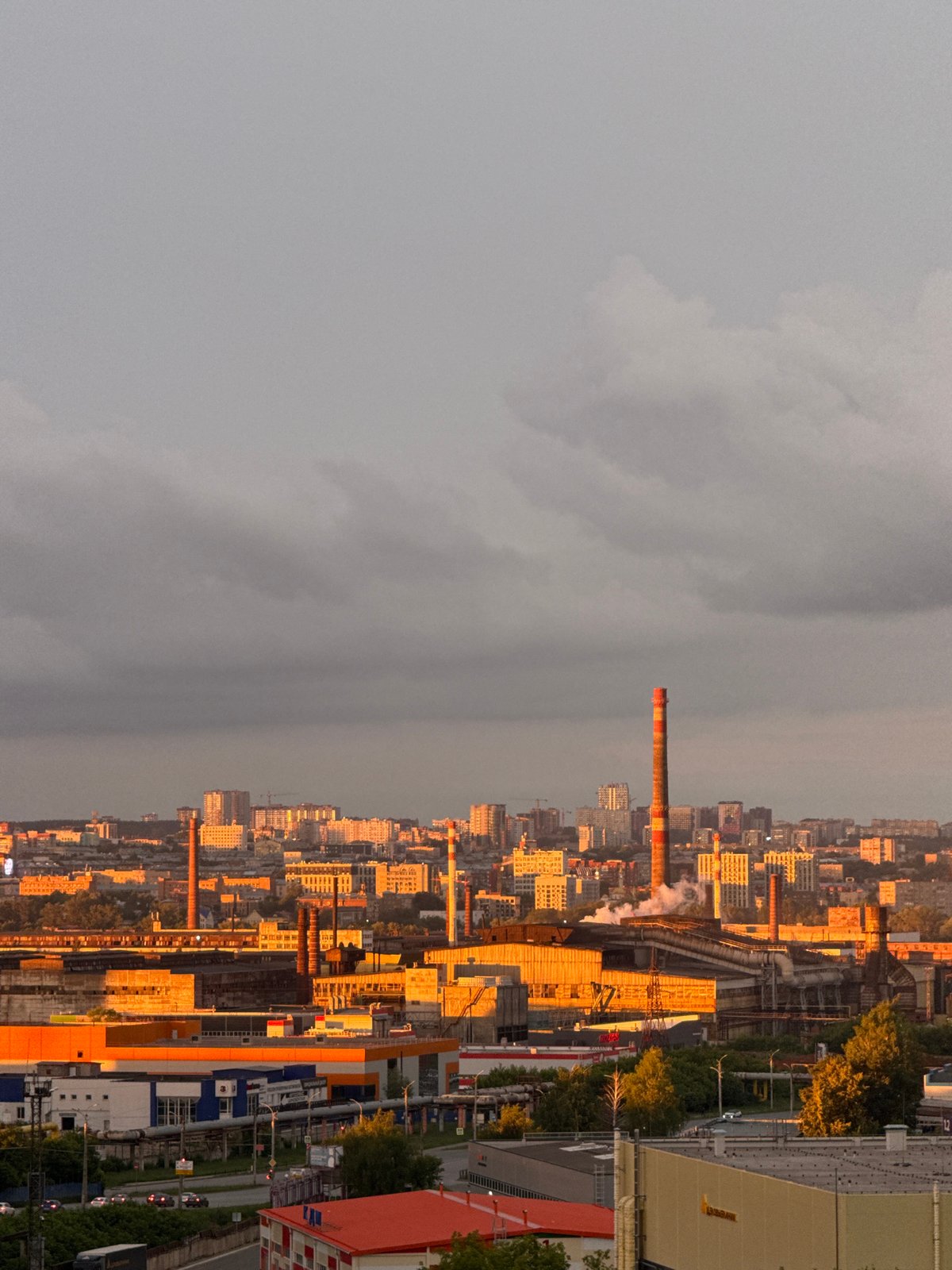 Cat on a windowsill watches Izhevsk at golden hour