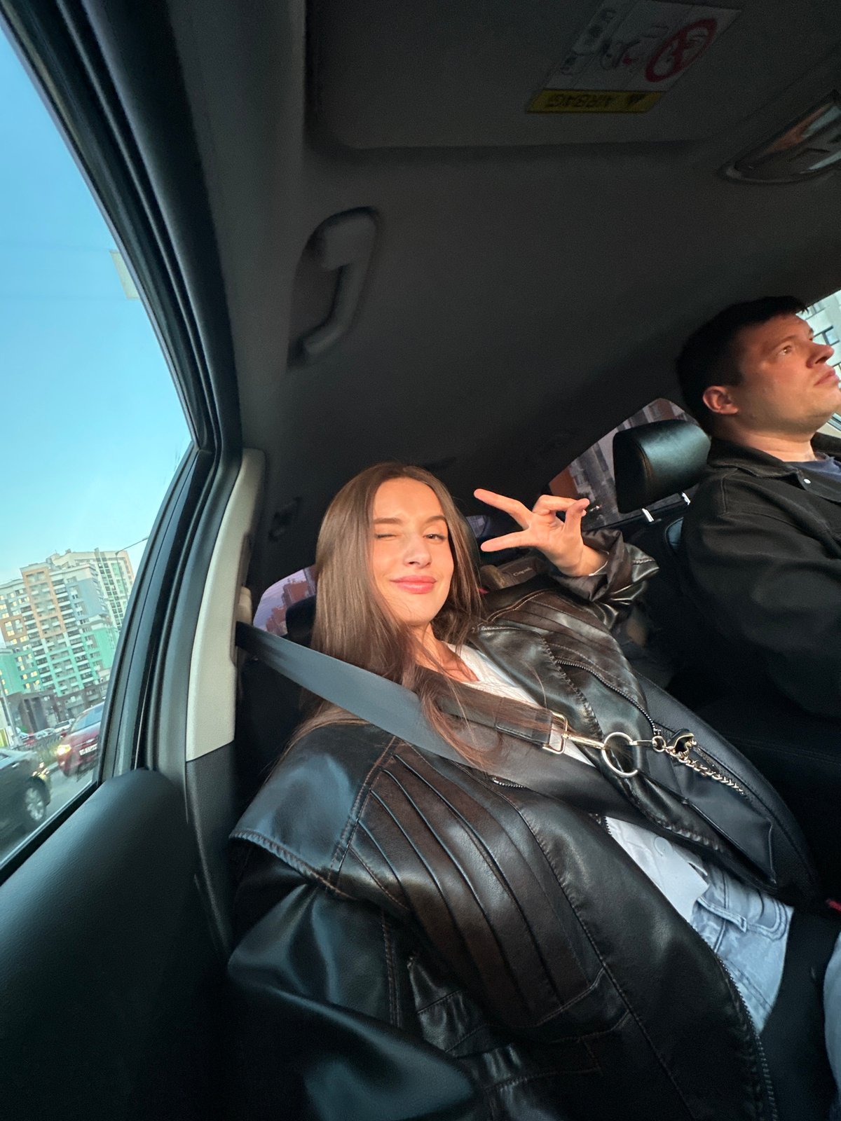 Woman photographed in playful car moment in Yekaterinburg