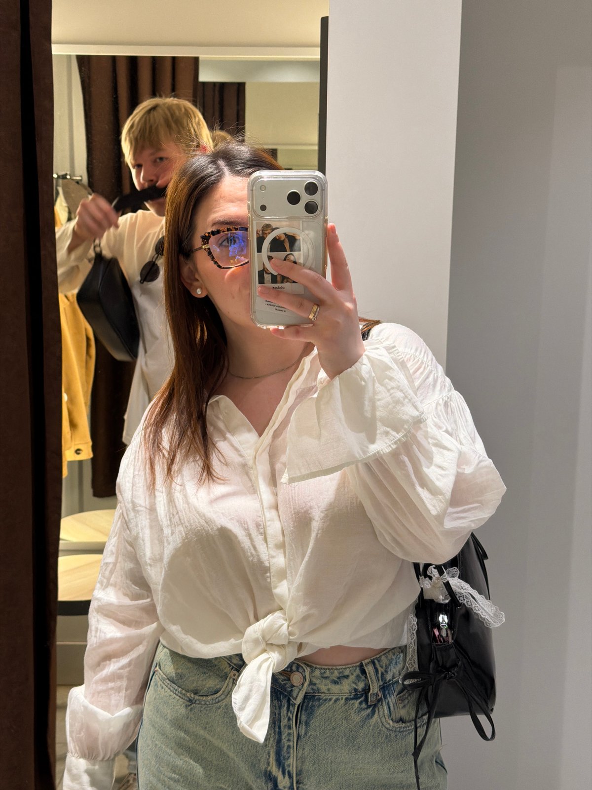 Woman takes mirror selfie in Izhevsk, Russia