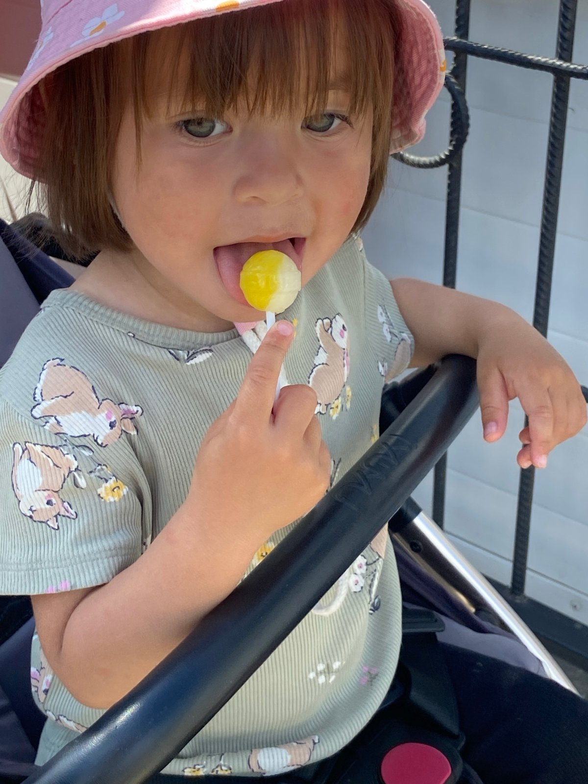 Toddler in floral hat spotted in stroller in Tyumen