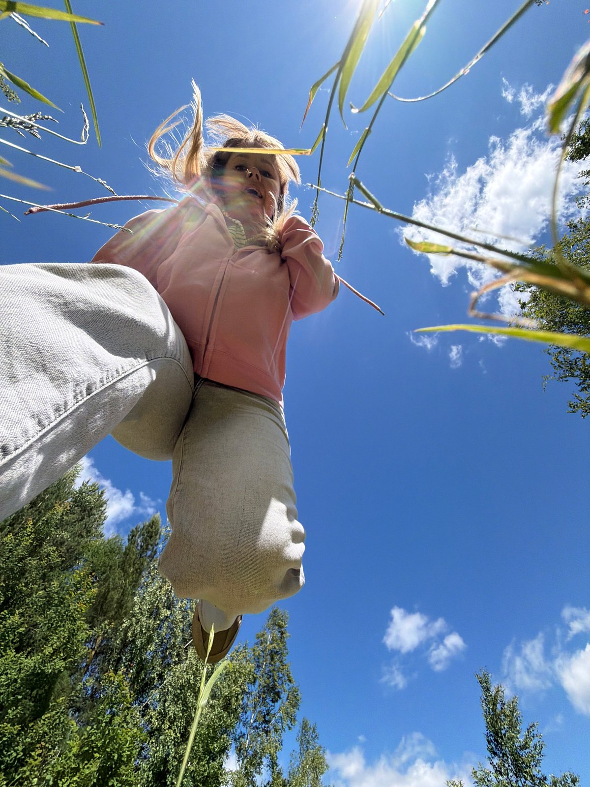 Woman documents waterfall visit with selfies in Chernushka Russia