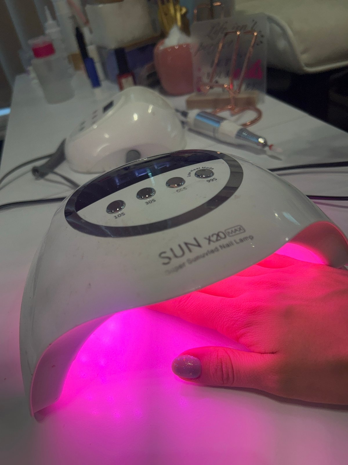 Nail treatment session documented in Sofia using professional UV lamp