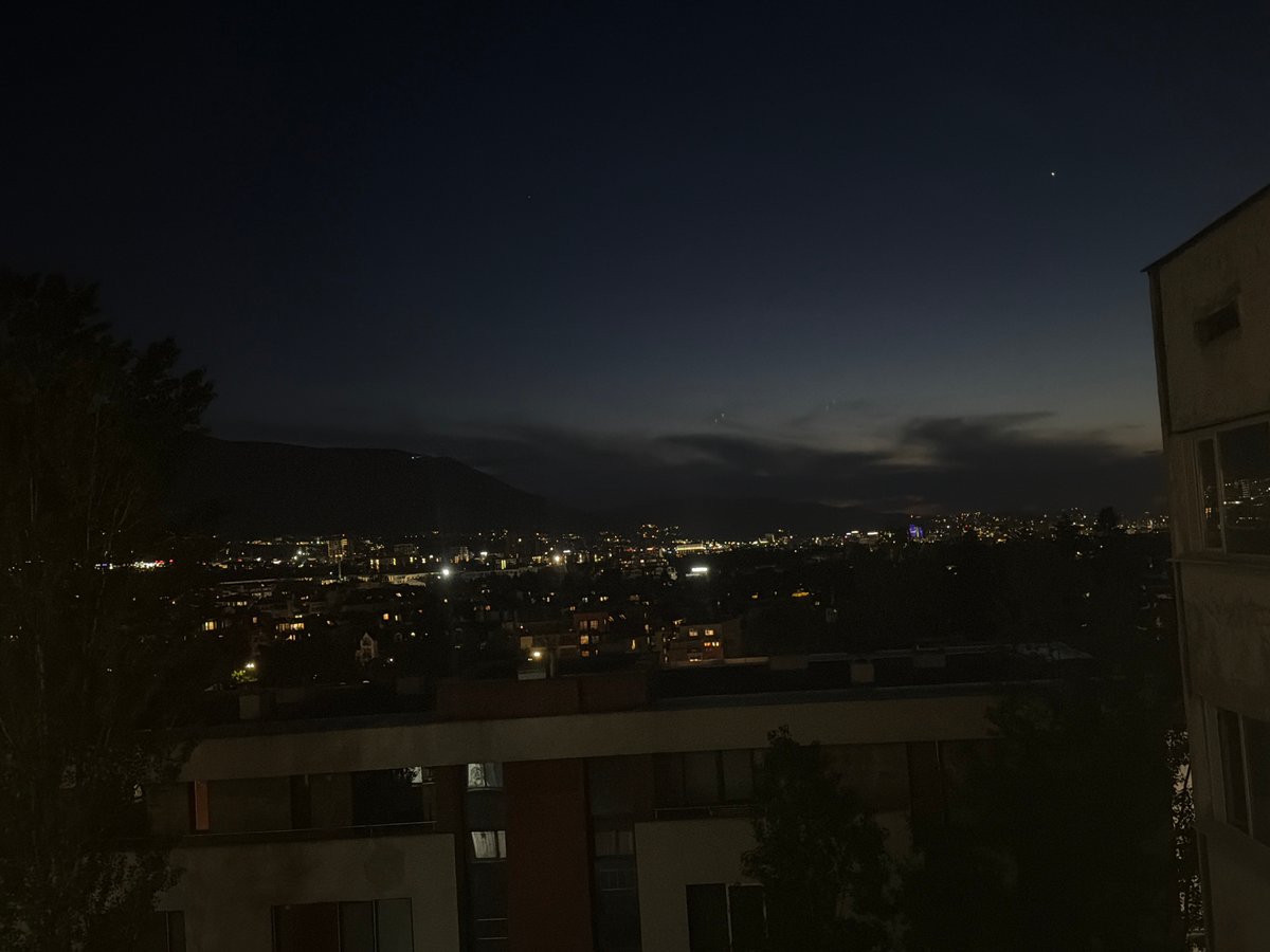 Nighttime cityscape view captured from elevated position in Sofia