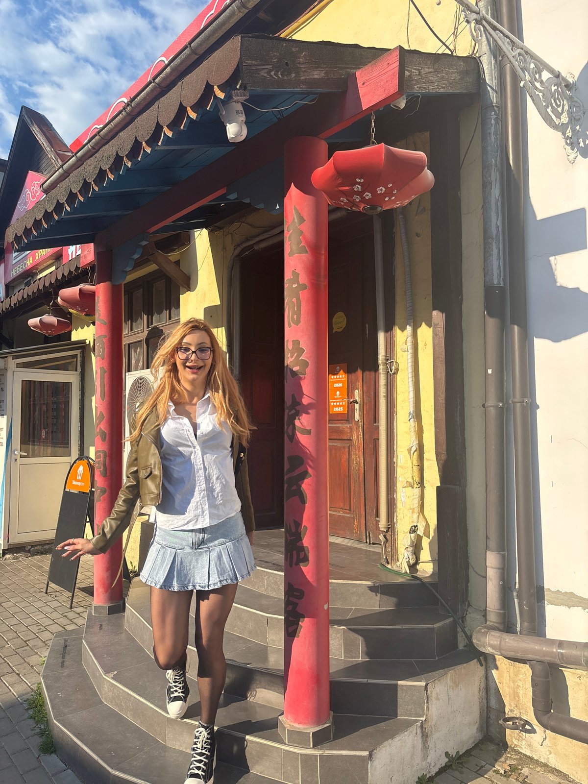 Tourist photographed exploring Varna's Chinatown district and dining