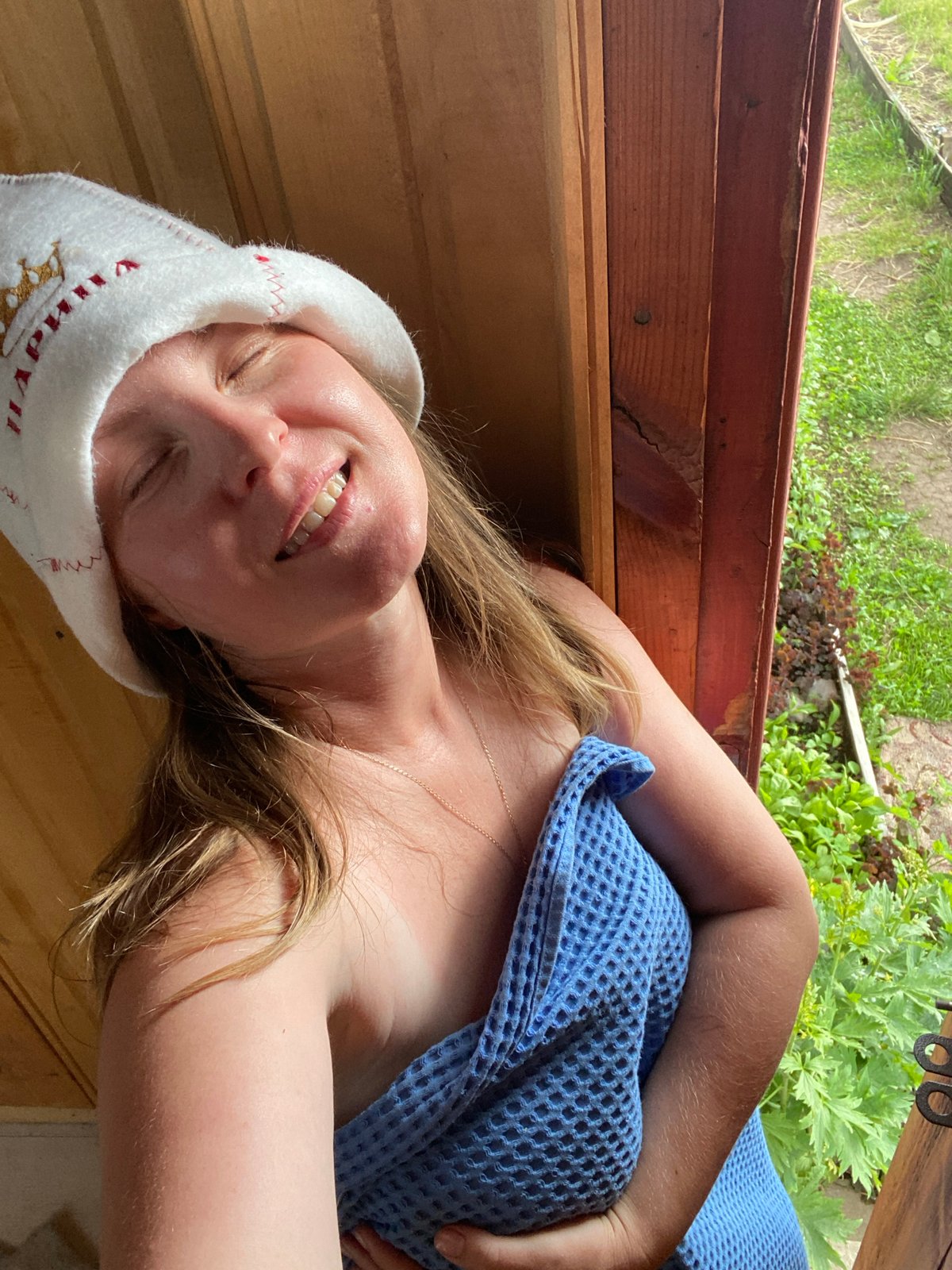 Family enjoys peonies and sauna time in Chaikovsky, Russia