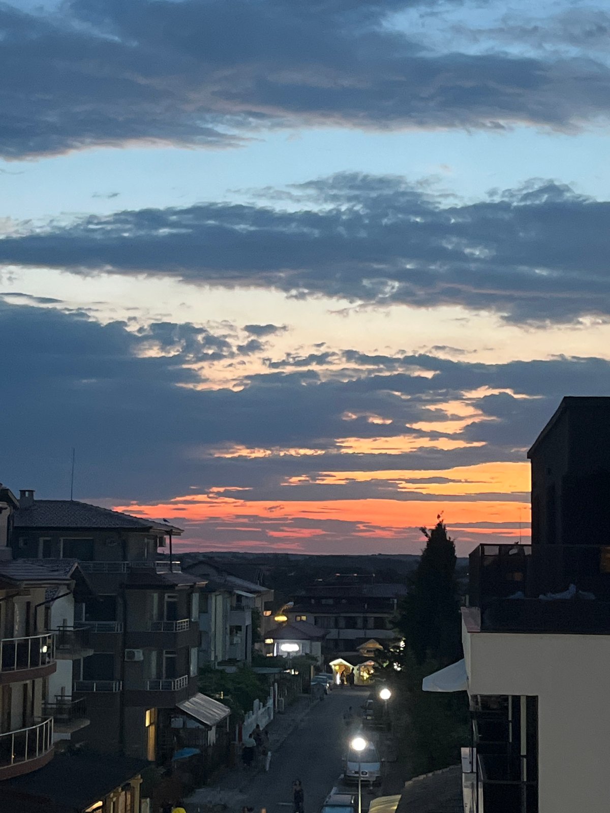 Dusk rolls over Lozenets in layers of orange and blue