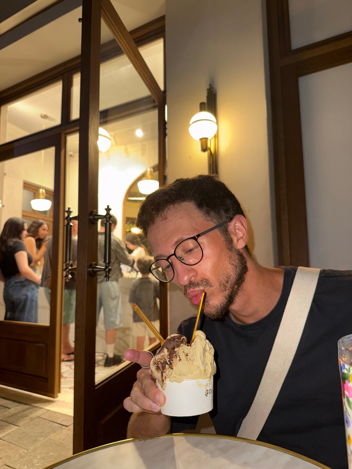 Busy night at Gelaucci gelato shop in Tel Aviv