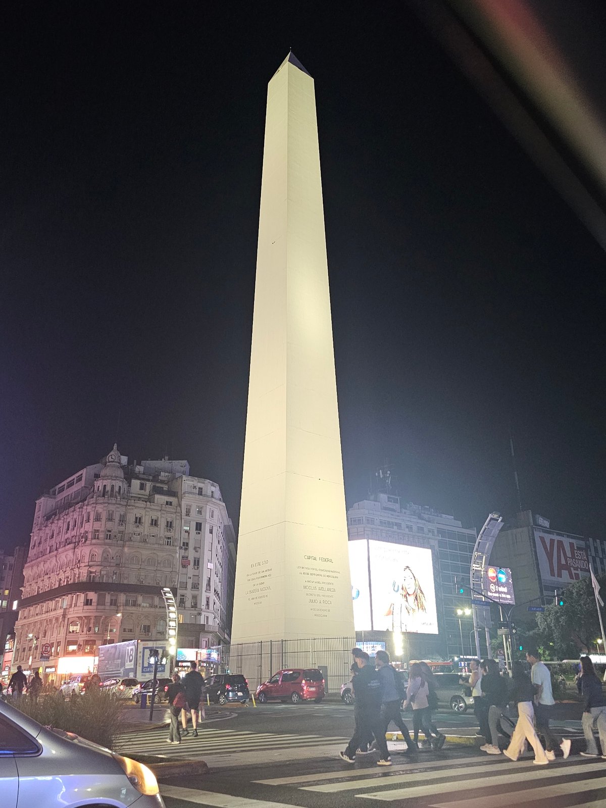 Buenos Aires landmarks illuminated at night, April 2026