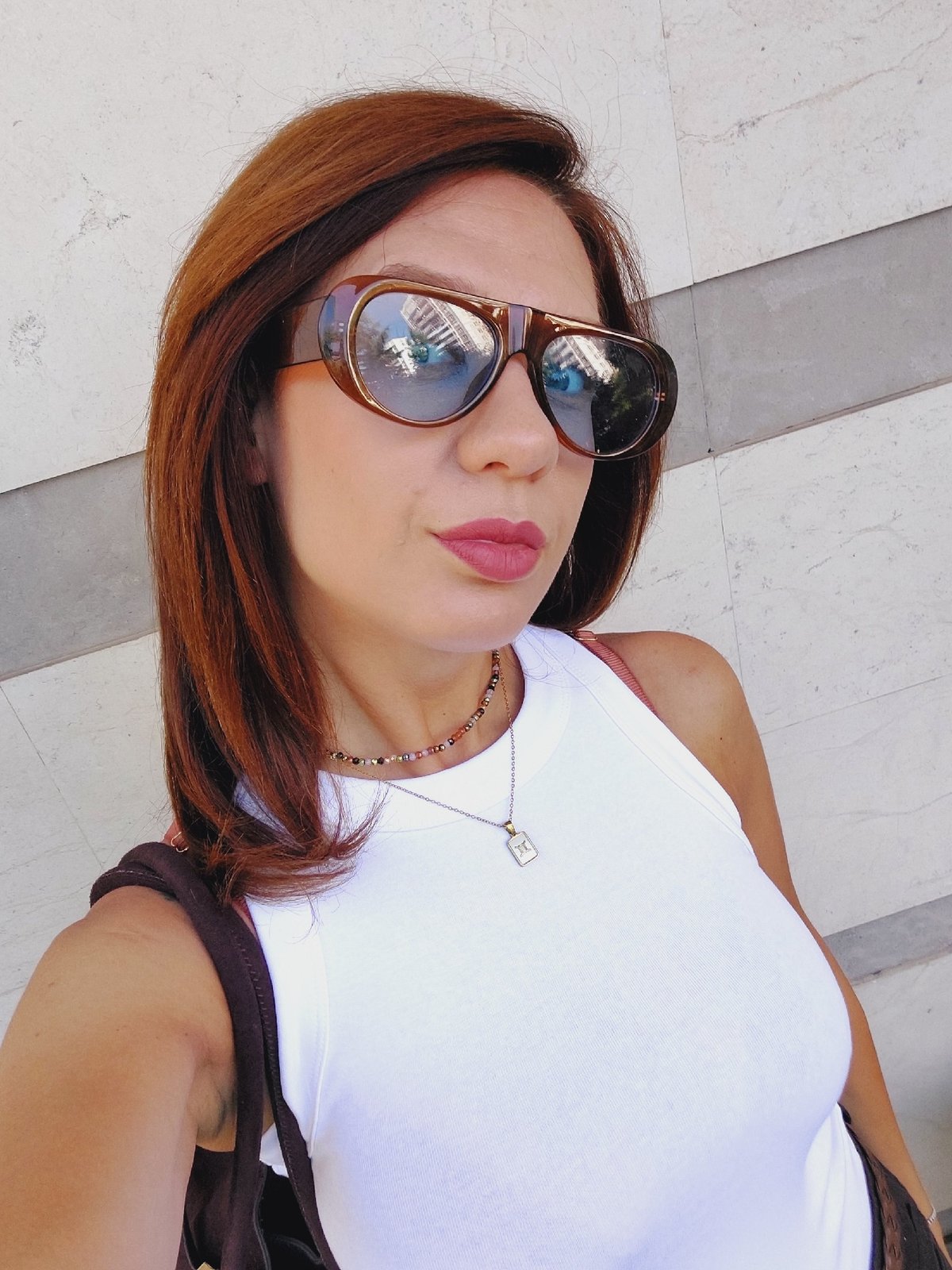 Outdoor selfie series, multiple looks, same morning