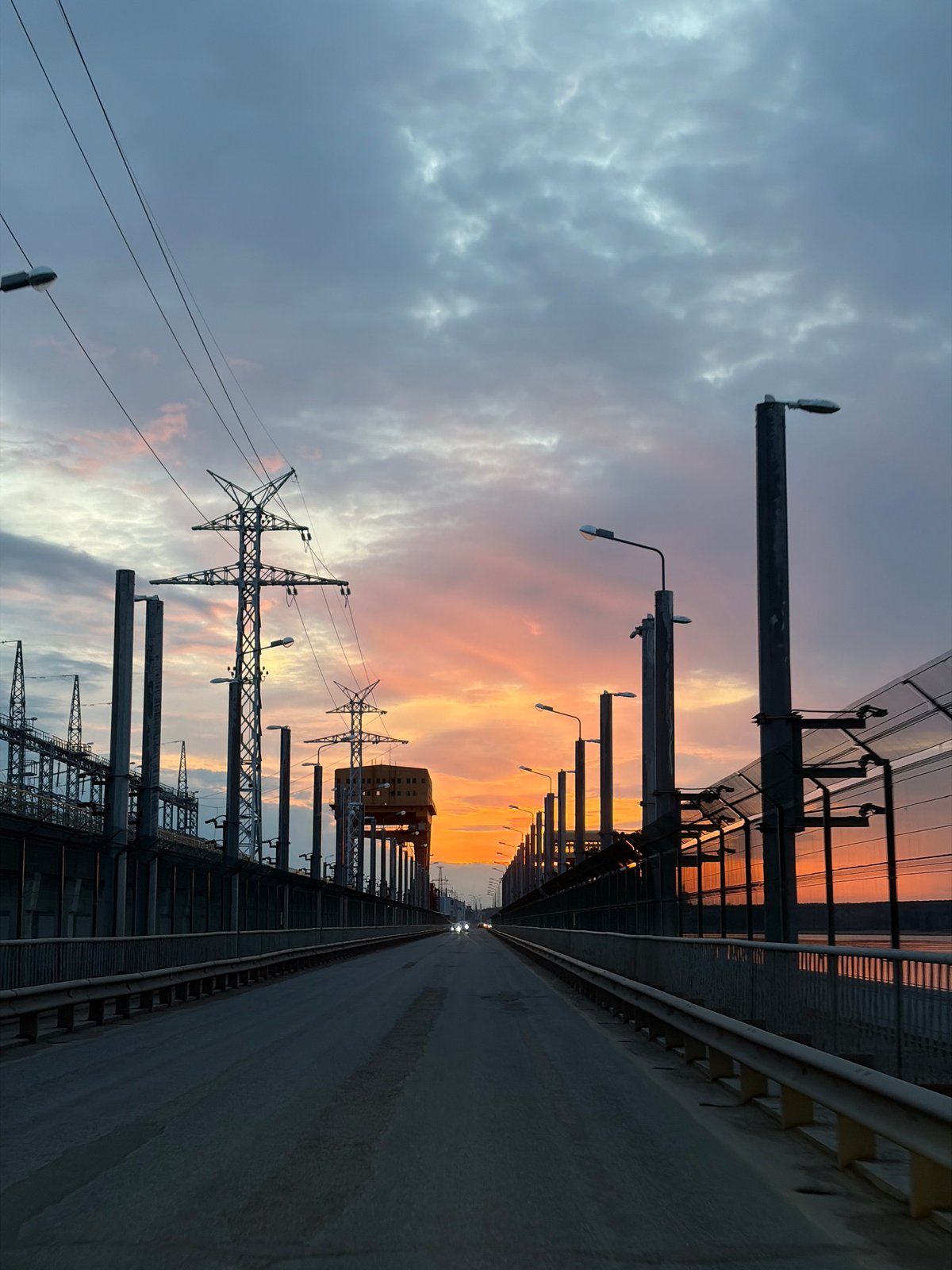Bridge sunset drive documented in Chaikovsky, Russia