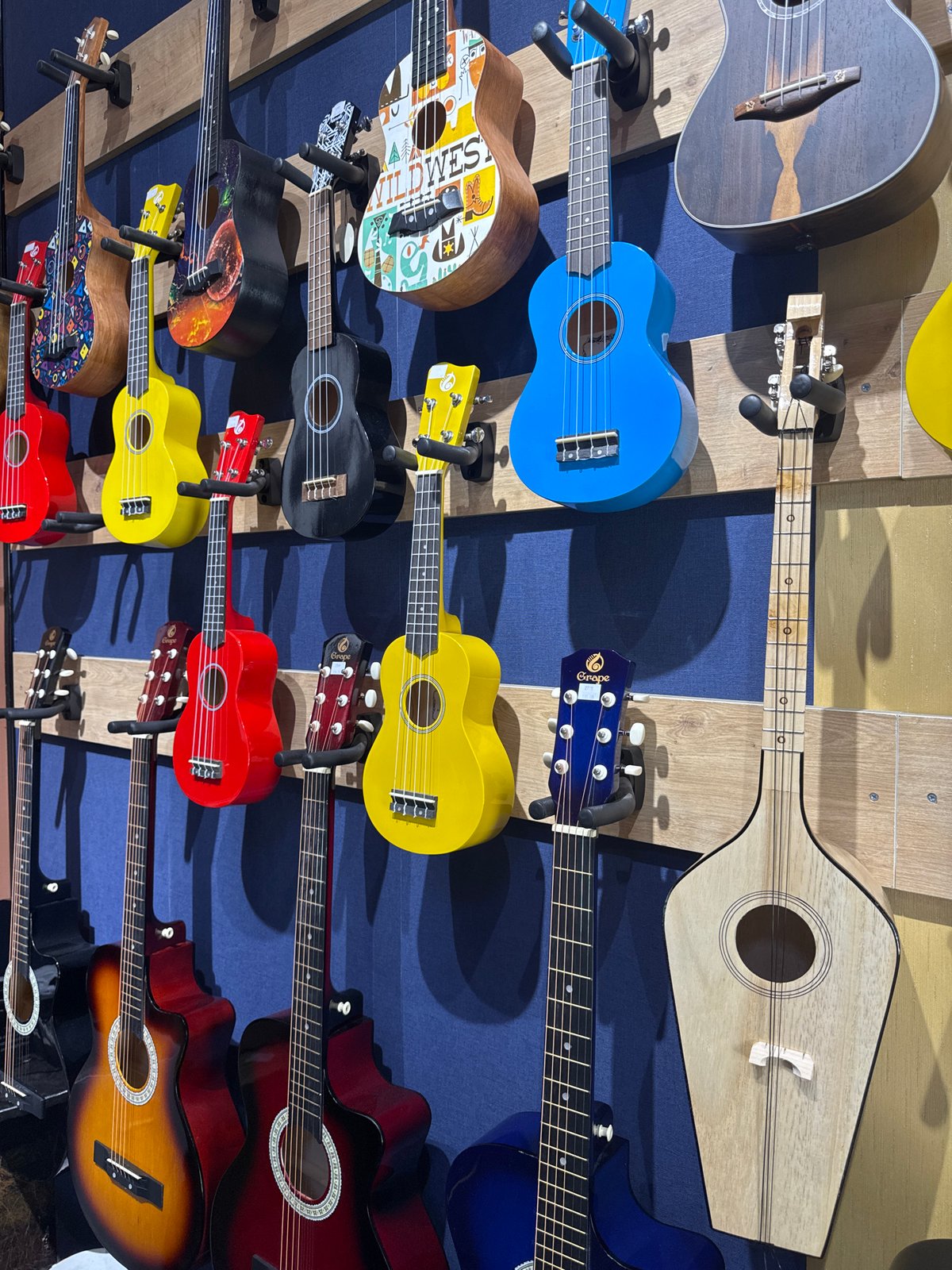 Electric guitar wall display at a Batumi music store