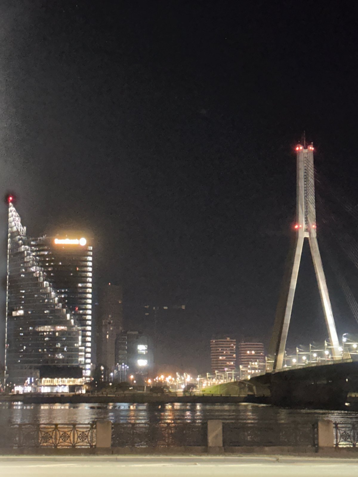 Nighttime observations of Riga cityscape from elevated indoor vantage point