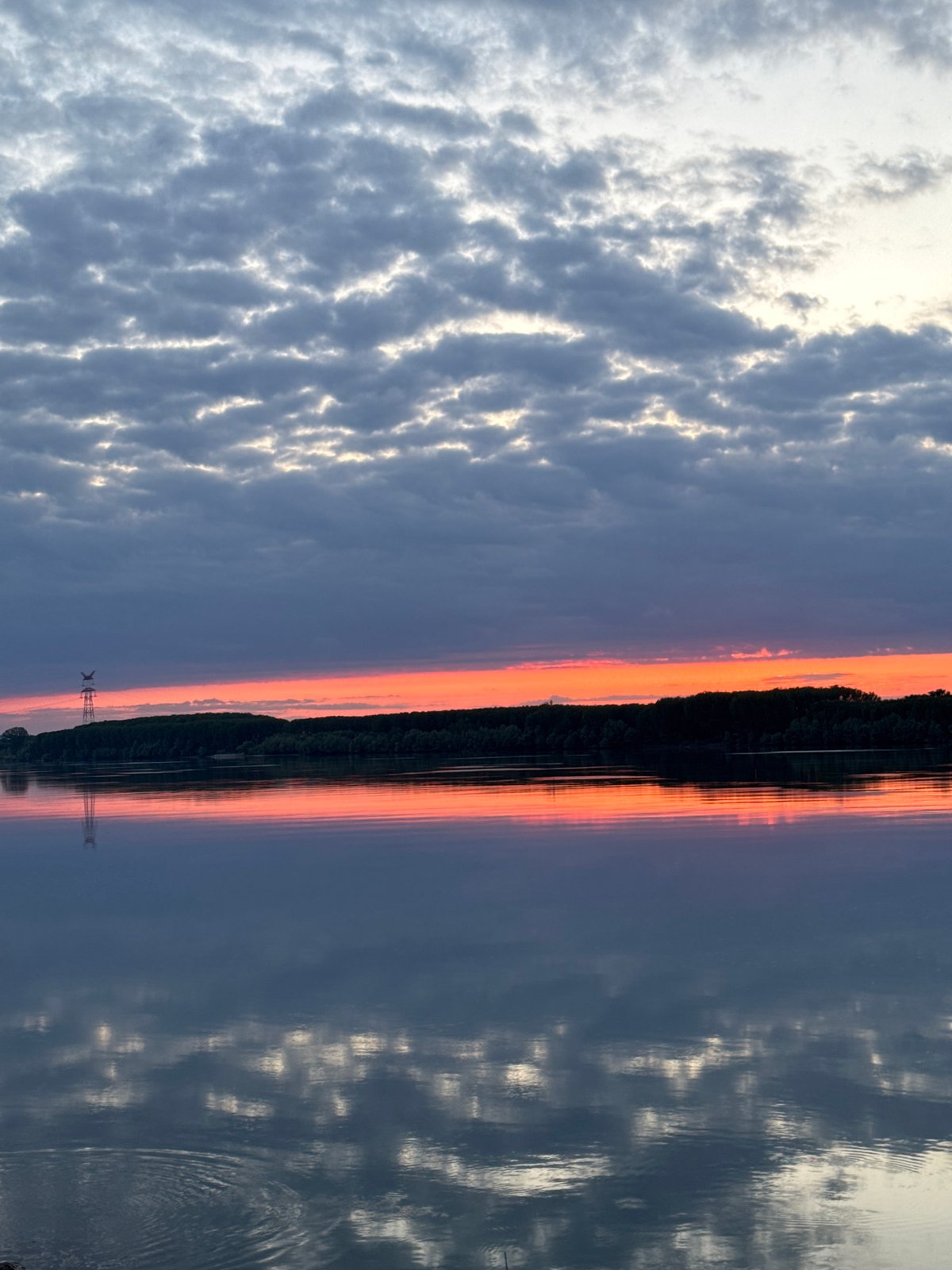 Sunset observed over Danube River in Kozloduy, Bulgaria