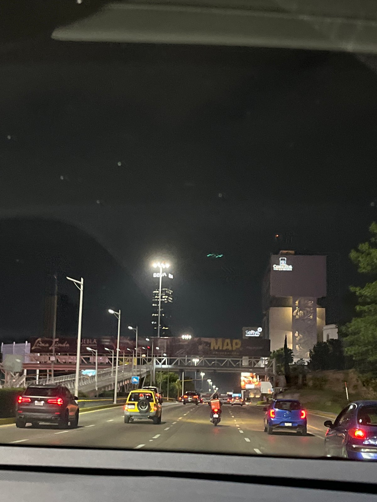 Nighttime drive captured on highway in Tlaxcalancingo, Mexico