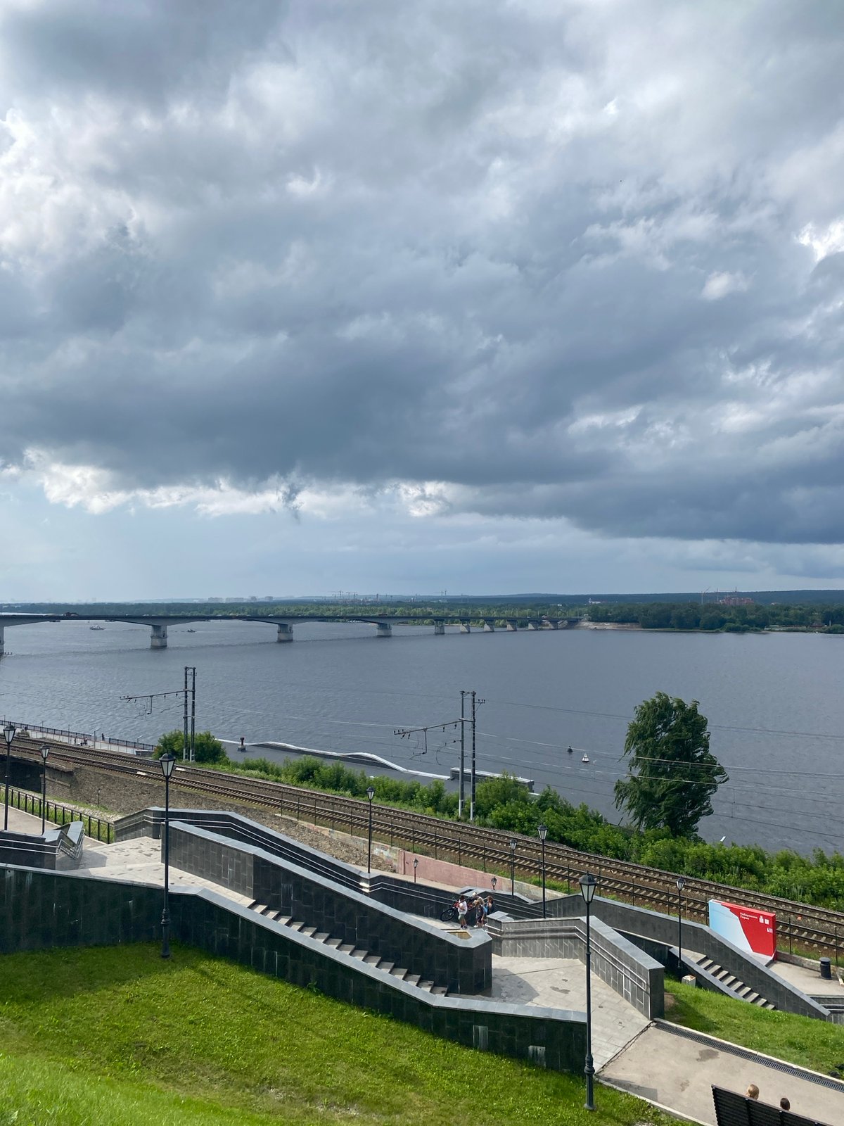 Kama River waterfront on a grey summer day in Perm