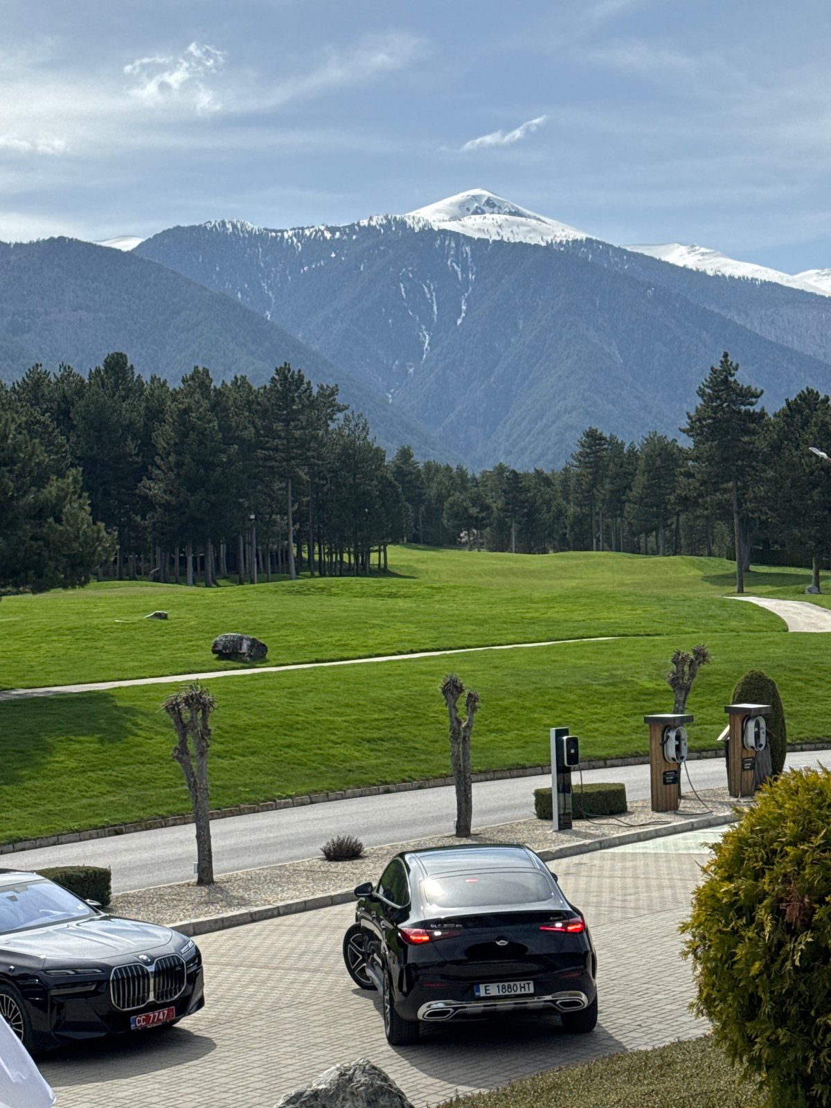 Resort scenes documented in Razlog with mountain backdrop
