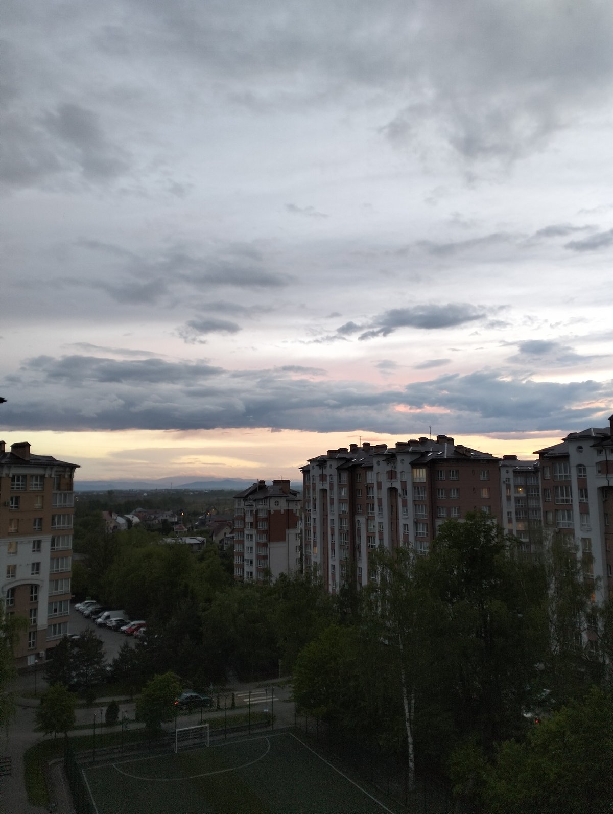 Twilight clouds observed over Krykhivtsi, Ukraine from residential building