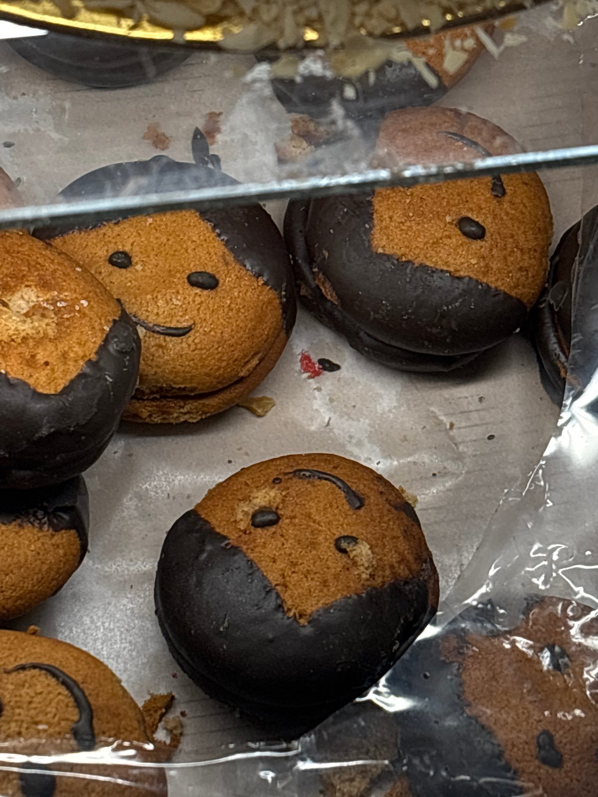 Two-toned cookies displayed in Varna bakery case