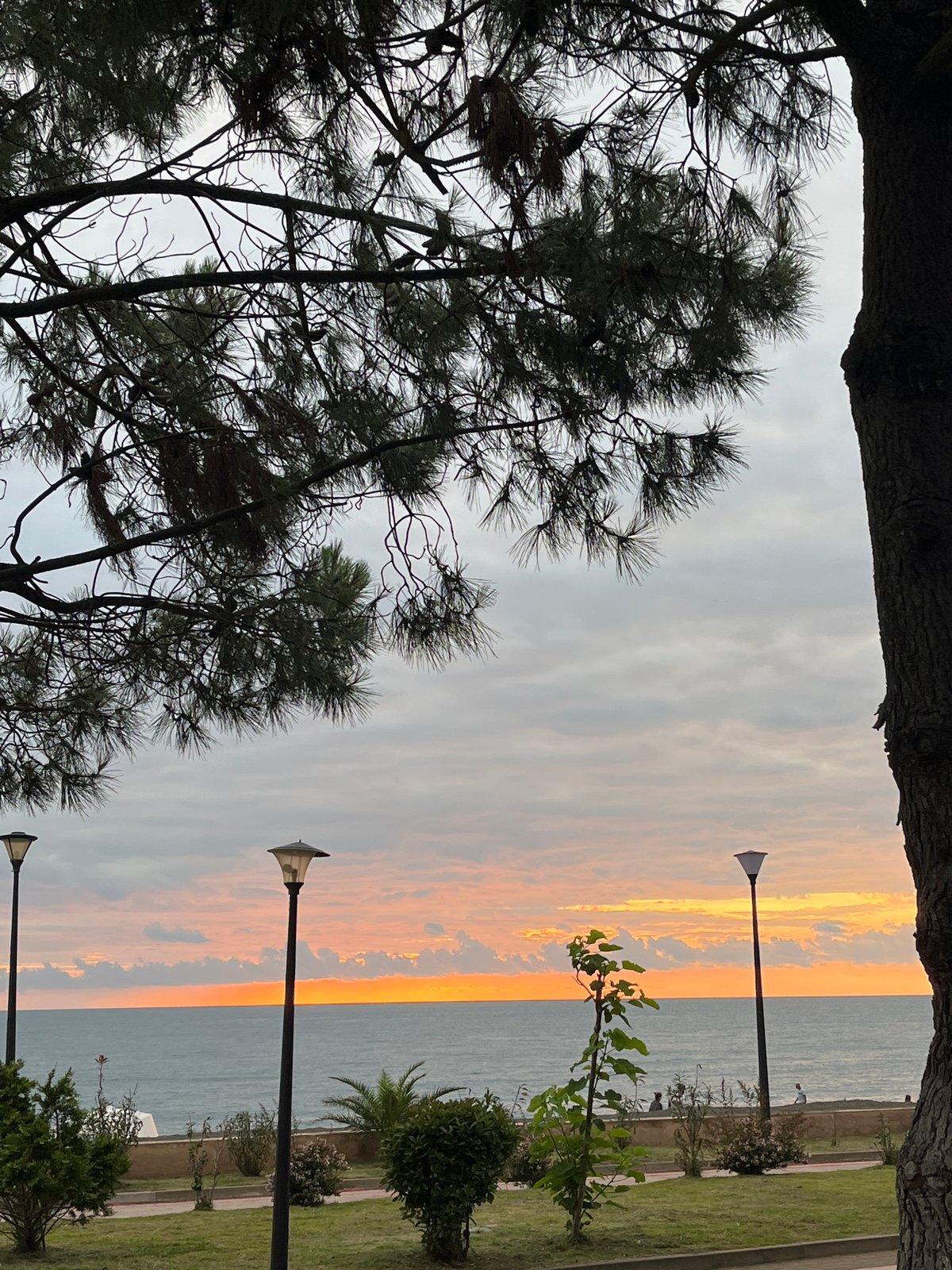 Sunset hour on the Black Sea shore in Kobuleti, Georgia