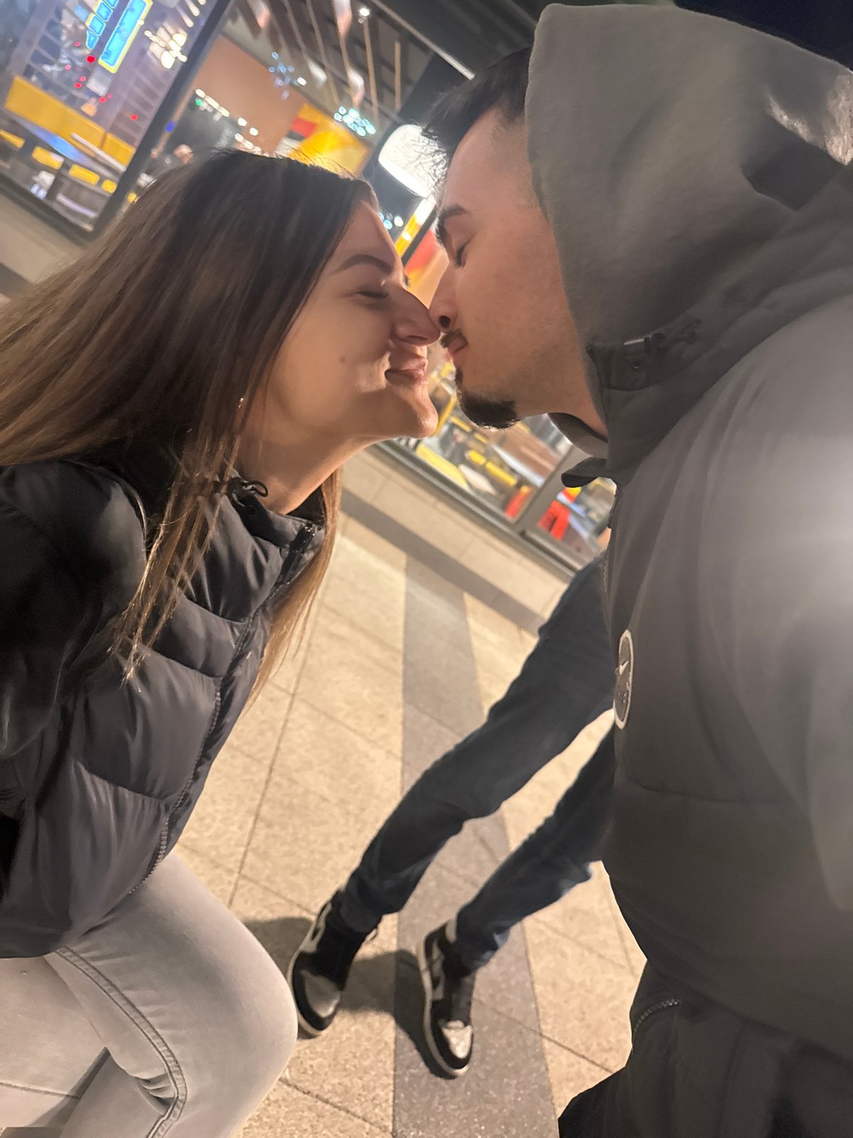 Couple shares intimate moment in nighttime Sofia
