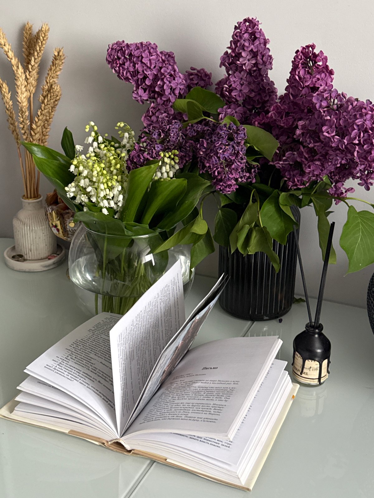 Indoor floral still life arrangement documented from multiple angles