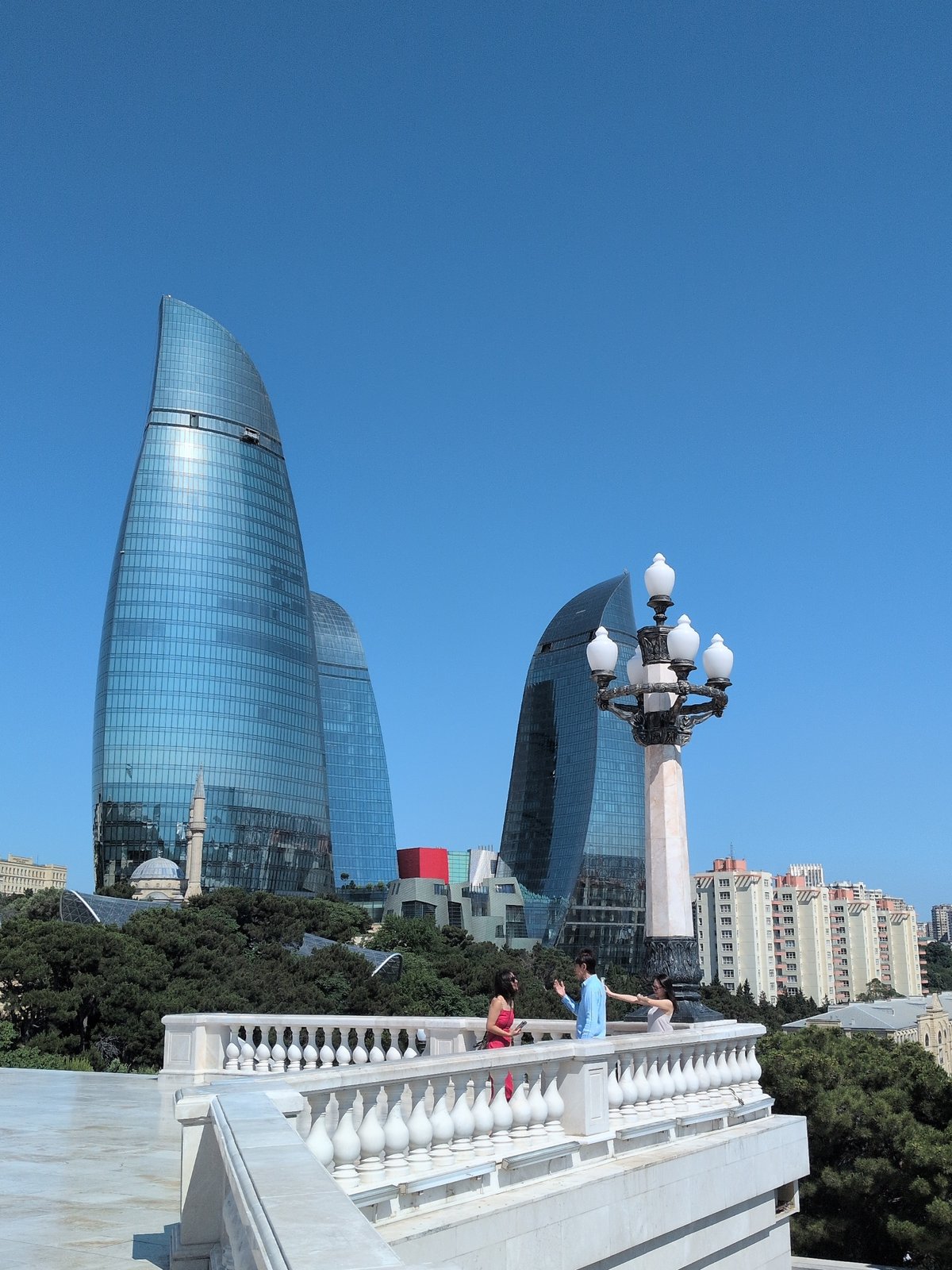 Baku landmarks and cityscape on a clear summer morning