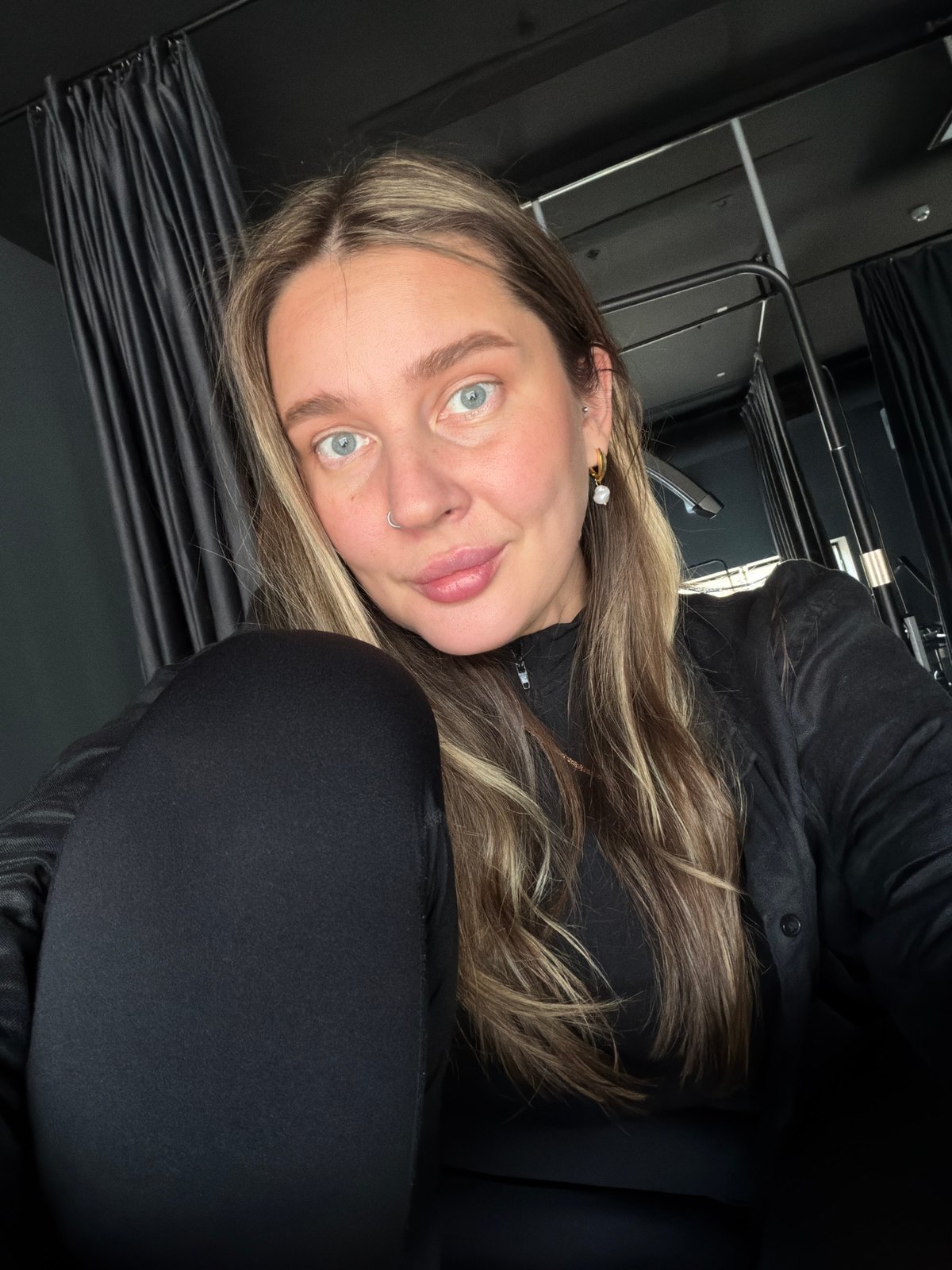 Woman takes backstage selfies at Moscow theater