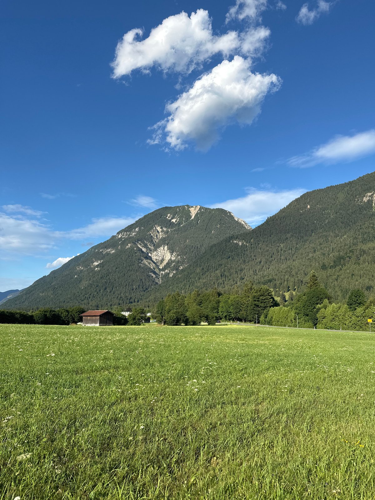 Green meadows and mountain peaks outside Garmisch-Partenkirchen