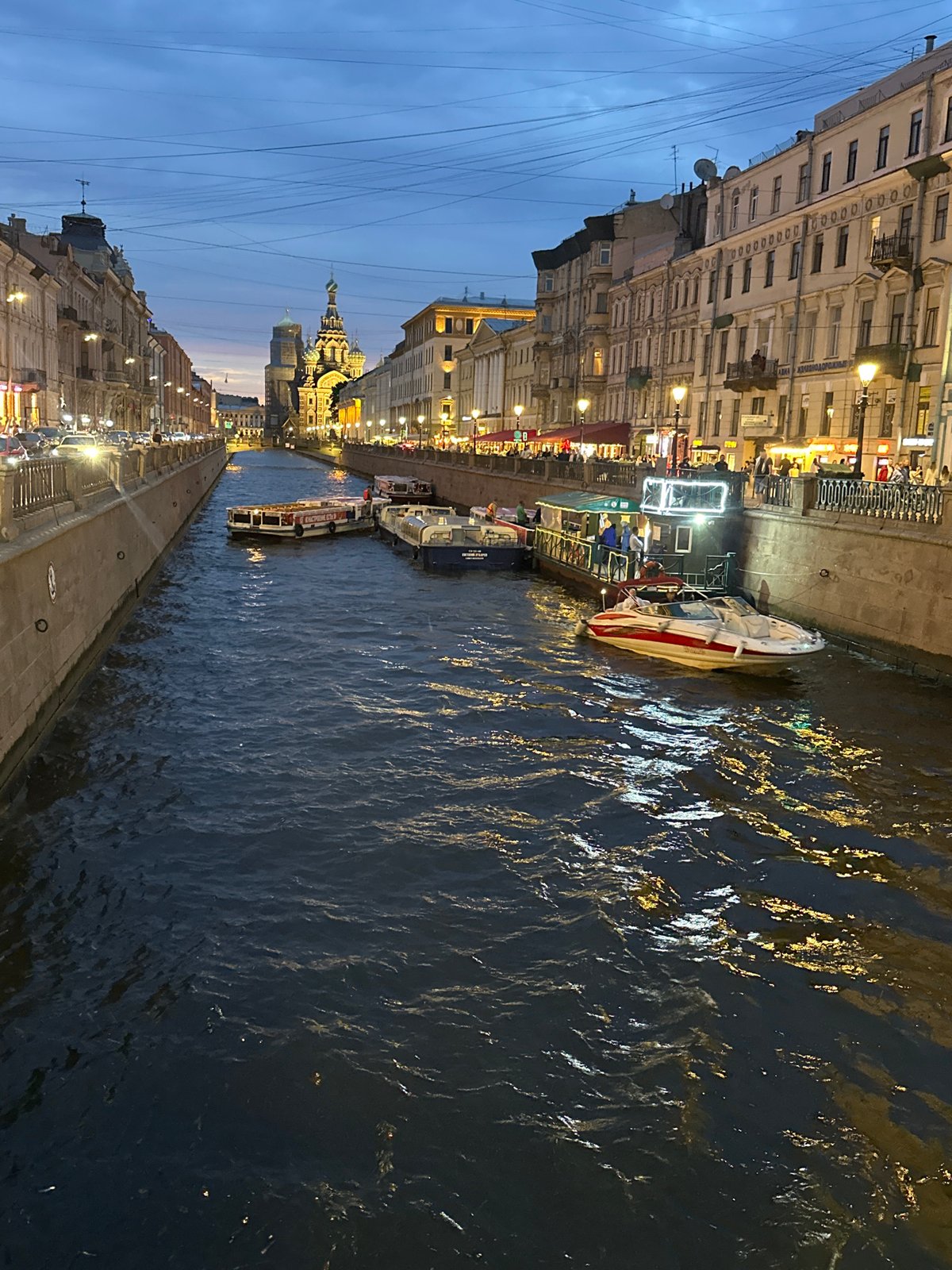 Griboyedov Canal at dusk, Church of the Savior on Spilled Blood backdrop