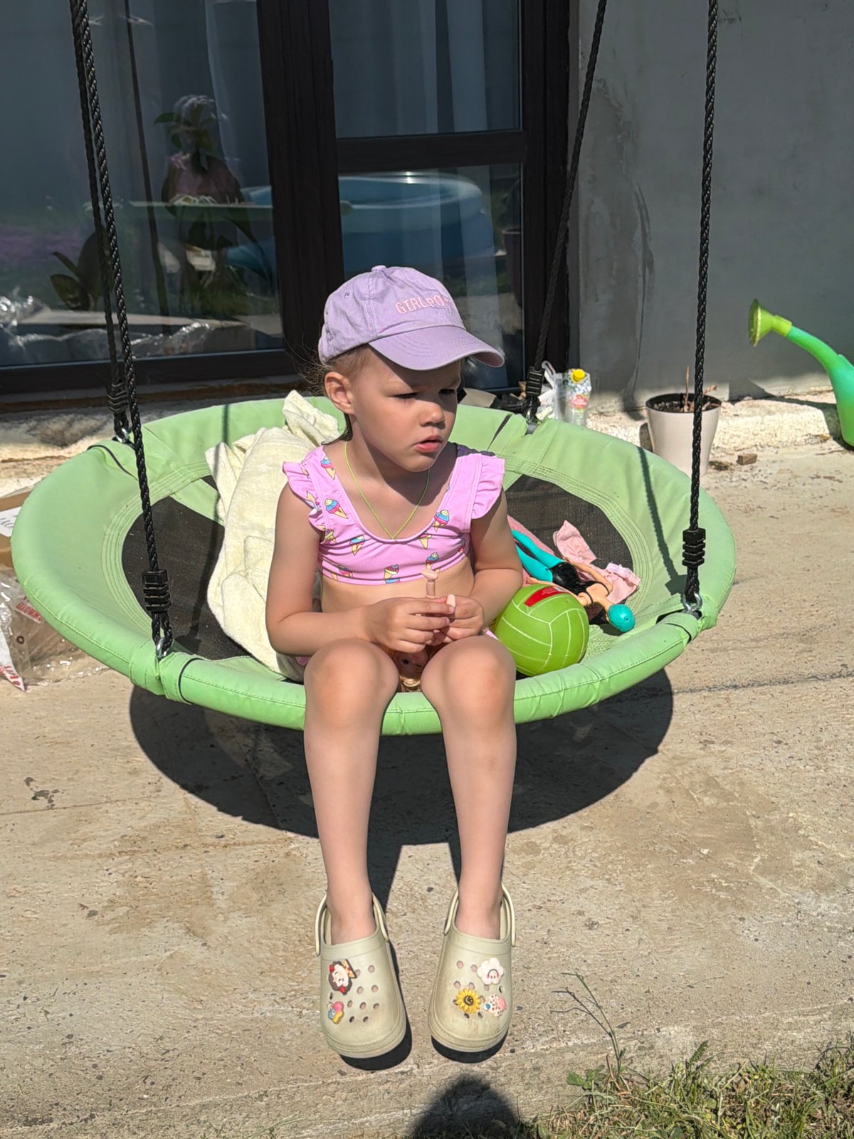 Family enjoys early morning pool time in Chaikovsky, Russia