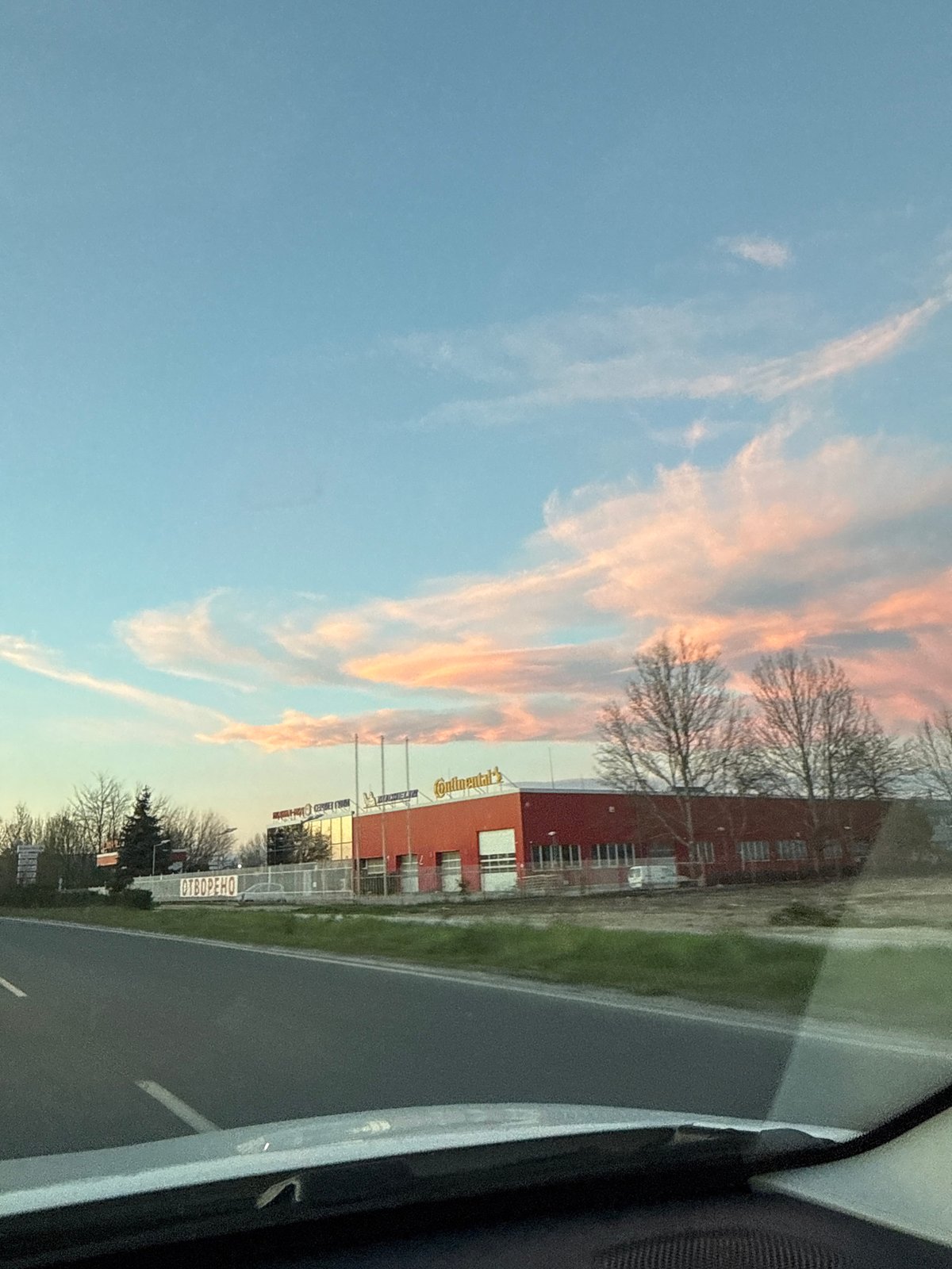 Colorful sky photographed from vehicle in Plovdiv, Bulgaria