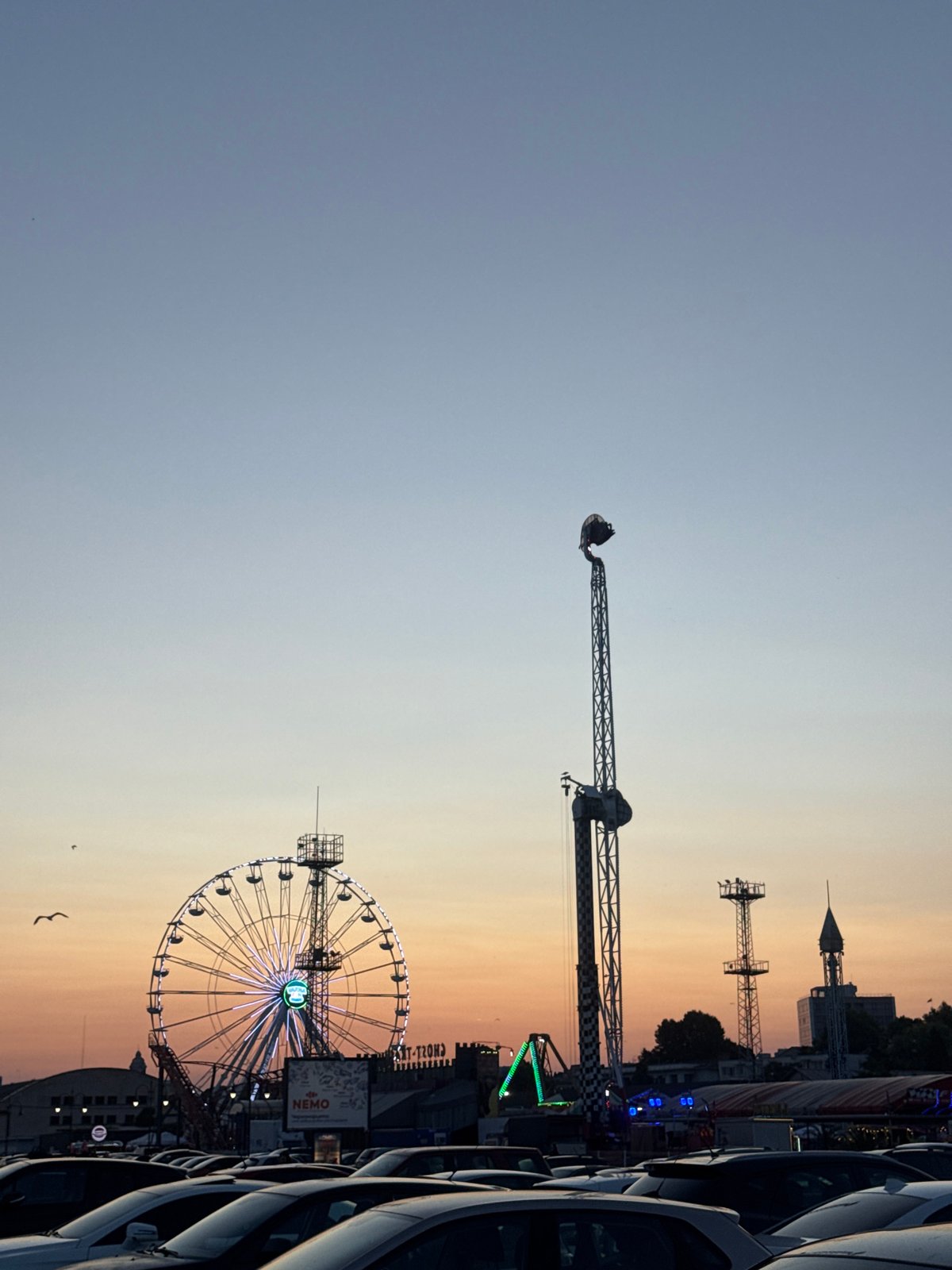 Varna Sea Garden amusement park glows at sunset