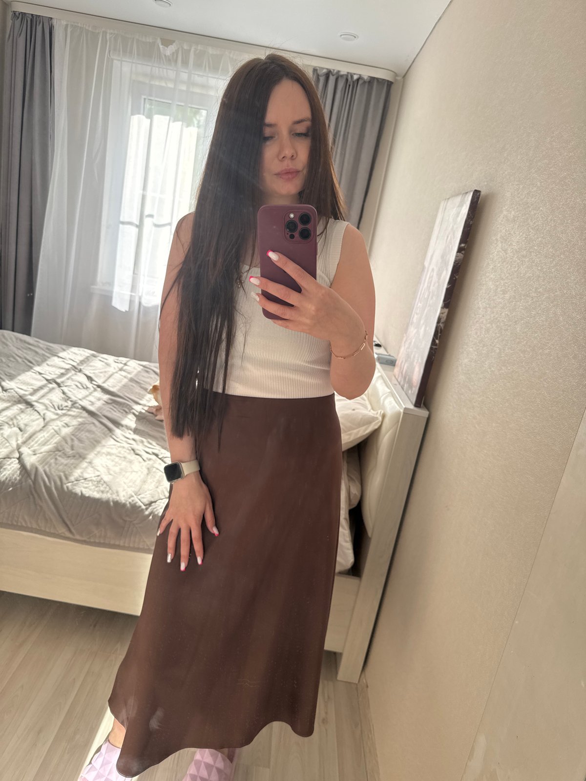 Woman Takes Mirror Selfie in Bedroom, Chaikovsky Russia