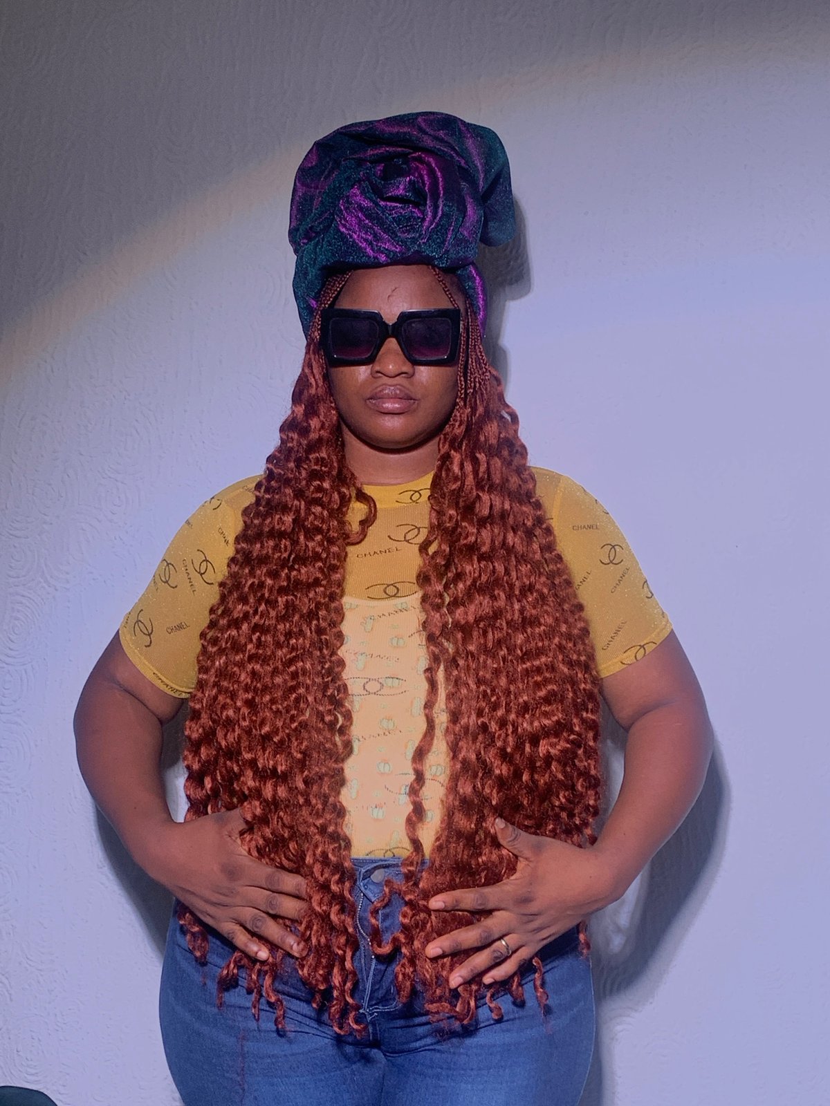 Woman in designer wear photographed in Nigeria