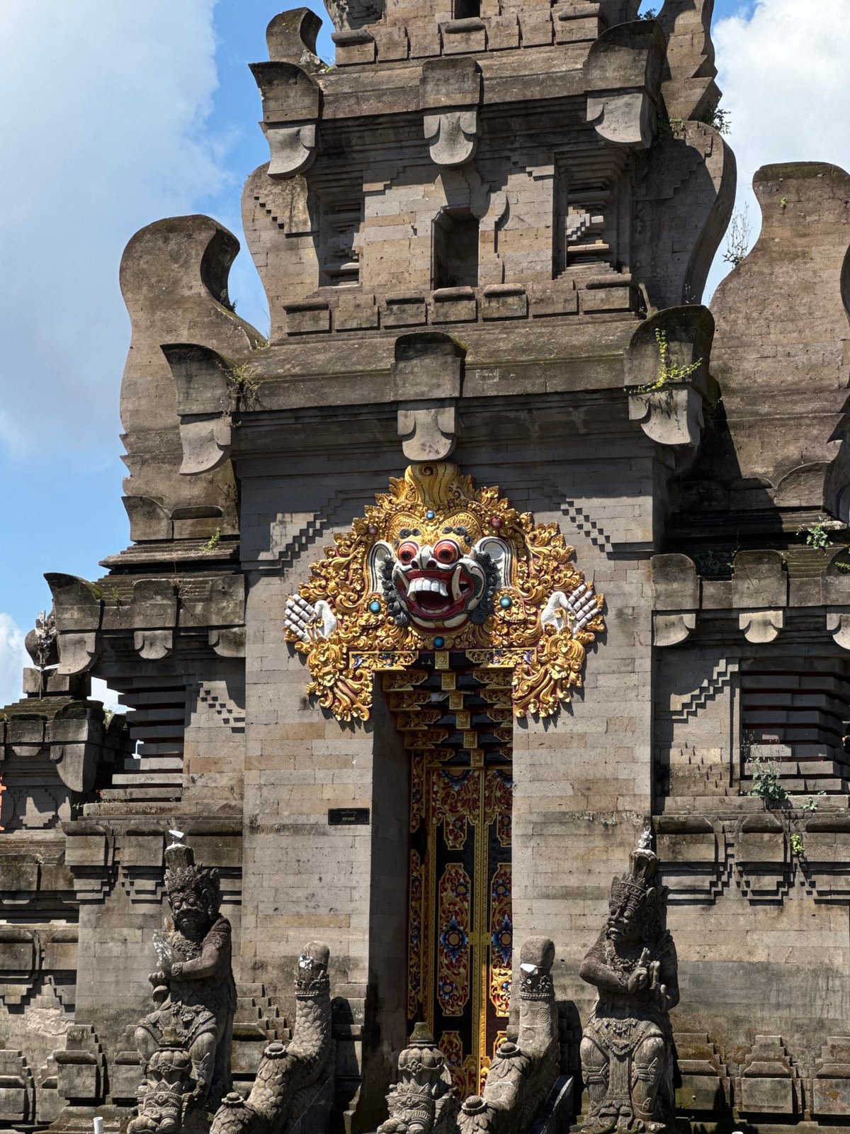 Tourist documents Balinese temple architecture in North Kuta