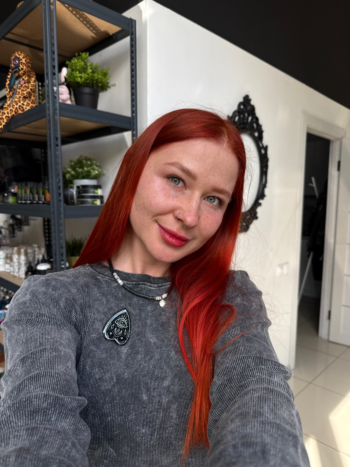 Woman takes selfies in Rostov-on-Don apartment