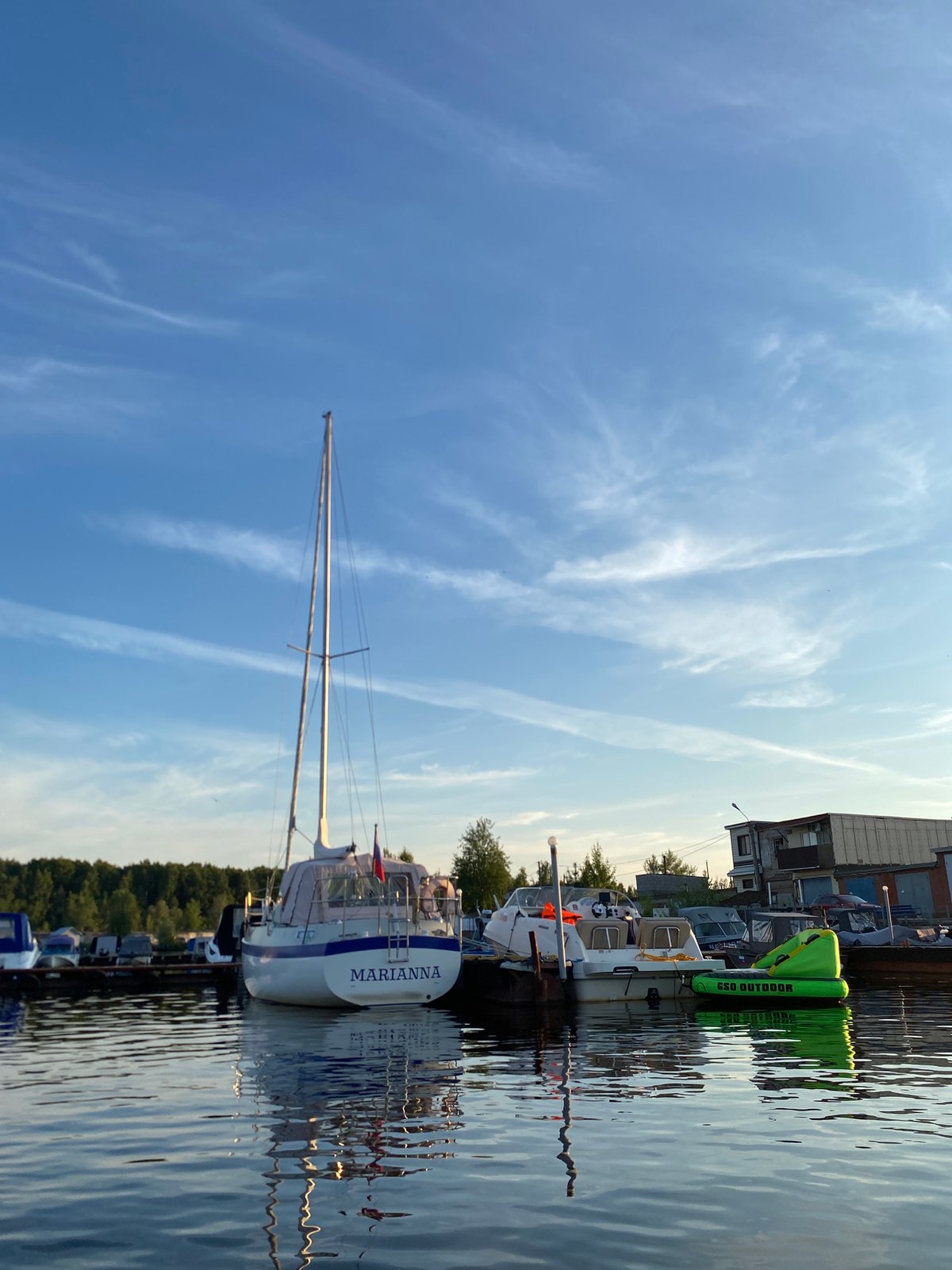 Summer afternoon paddleboarding and boats on the Kama River