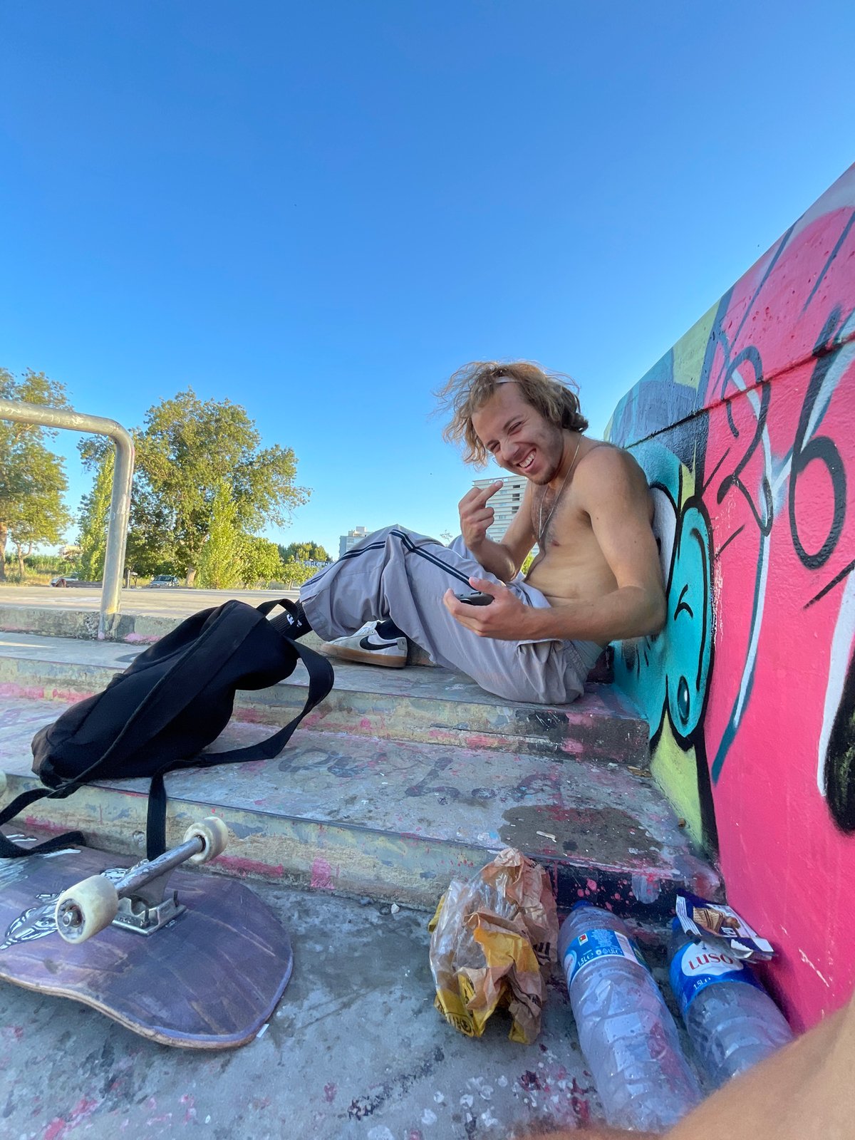 Chilling at a skatepark in Setúbal on a summer afternoon
