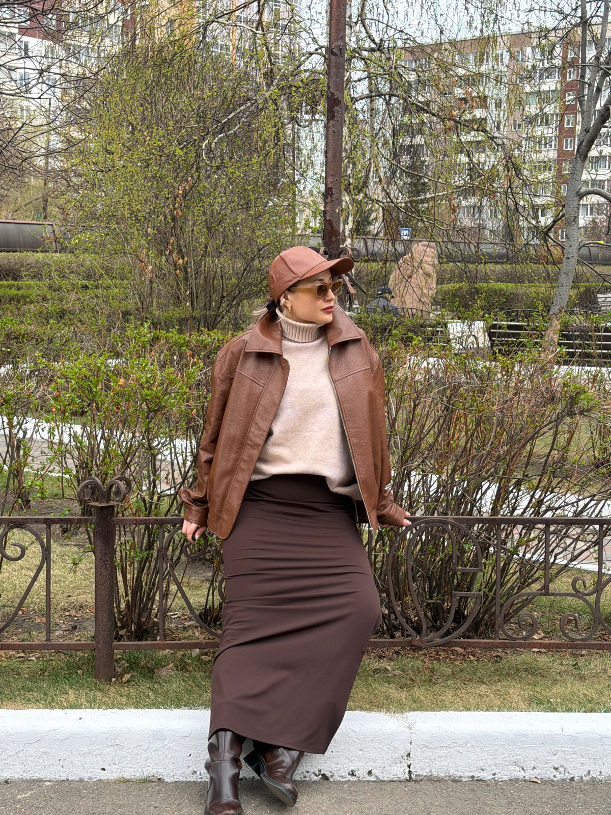 Woman photographed during morning park visit in Krasnoyarsk